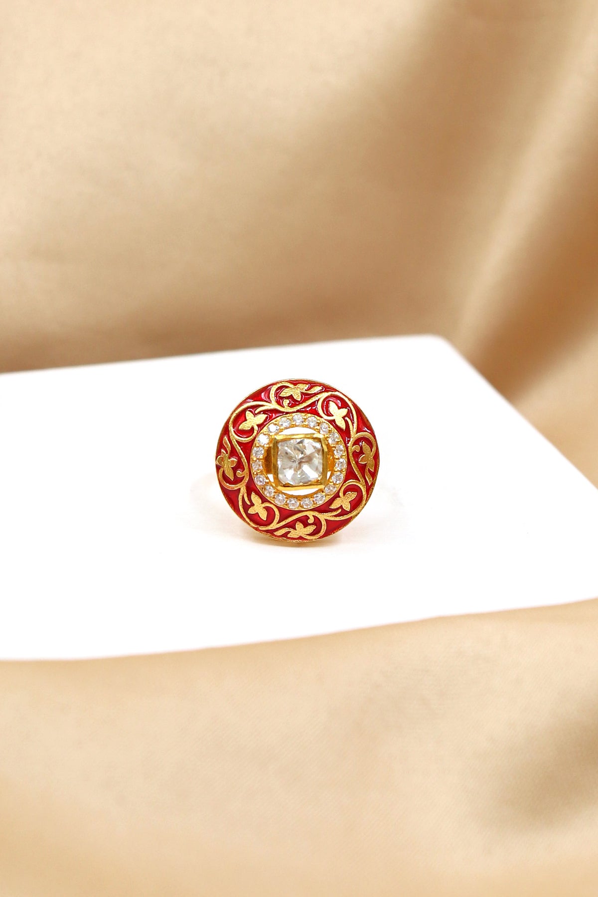Moissanite Enamel Crown Ring