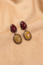 Statement Dangle Earrings in Ruby and Yellow Sapphire with Diamond