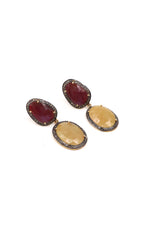 Statement Dangle Earrings in Ruby and Yellow Sapphire with Diamond