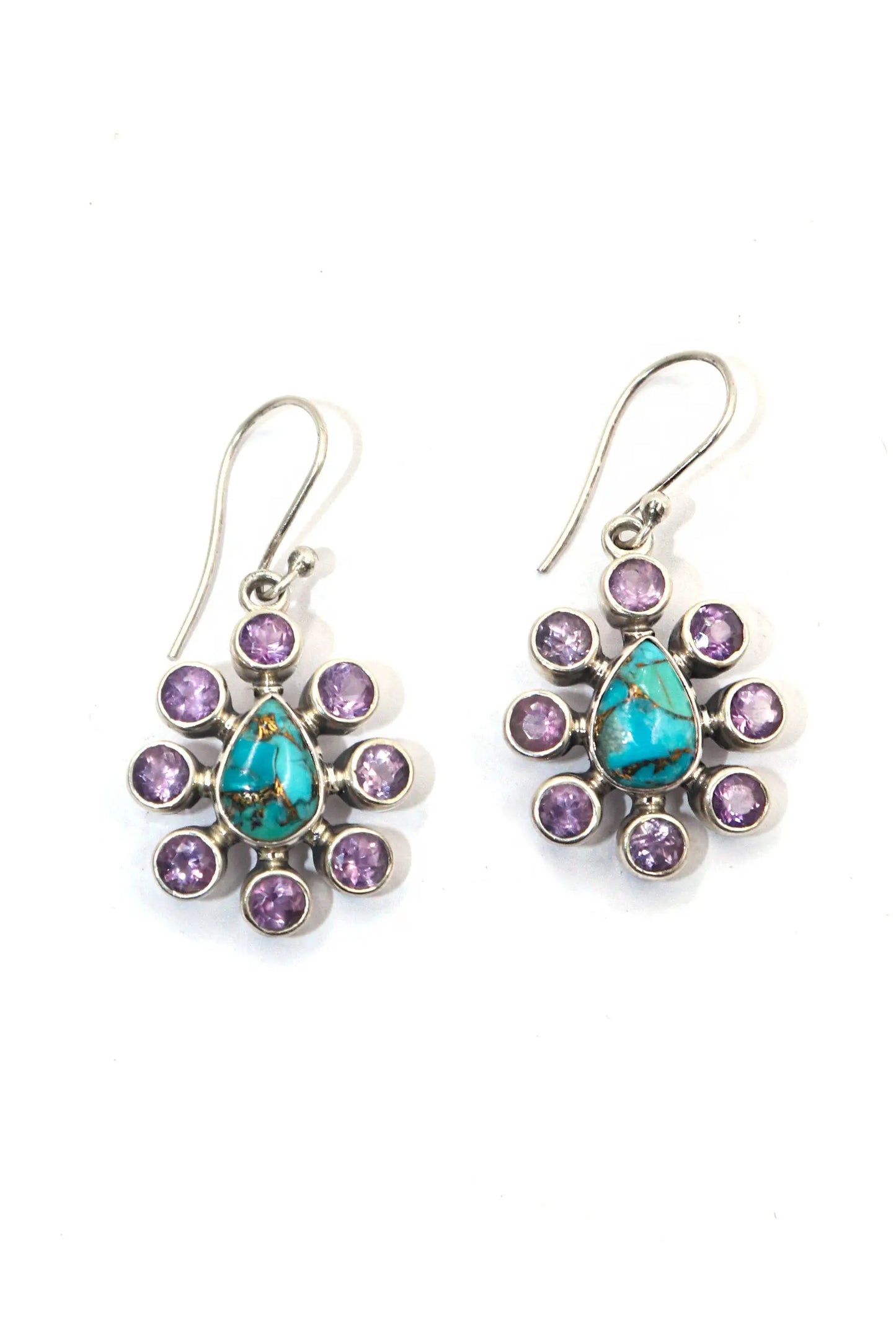 Adore Lightweight Turquoise With Purple Amethyst Gemstone Hook Earrings VJewels