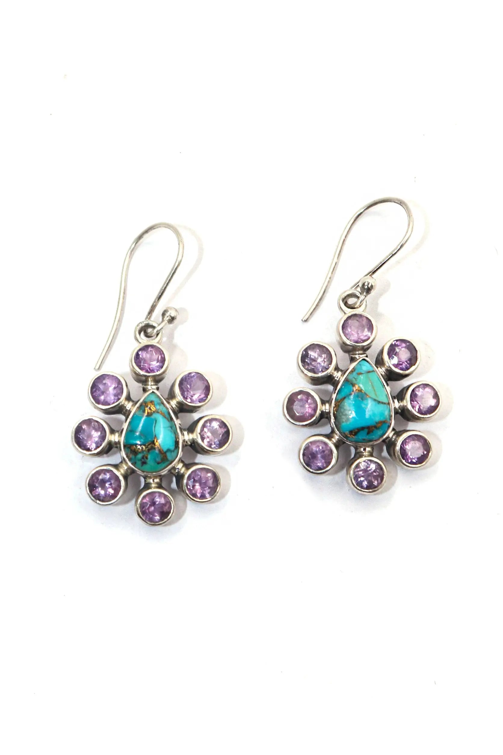 Adore Lightweight Turquoise With Purple Amethyst Gemstone Hook Earrings VJewels