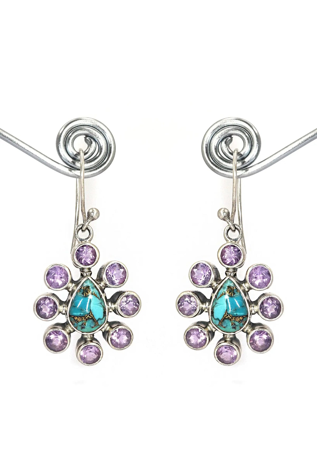 Adore Lightweight Turquoise With Purple Amethyst Gemstone Hook Earrings VJewels