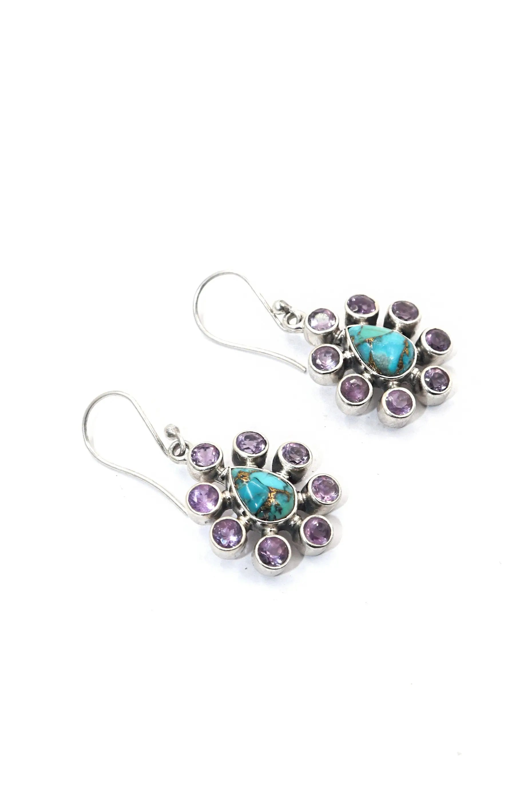 Adore Lightweight Turquoise With Purple Amethyst Gemstone Hook Earrings VJewels