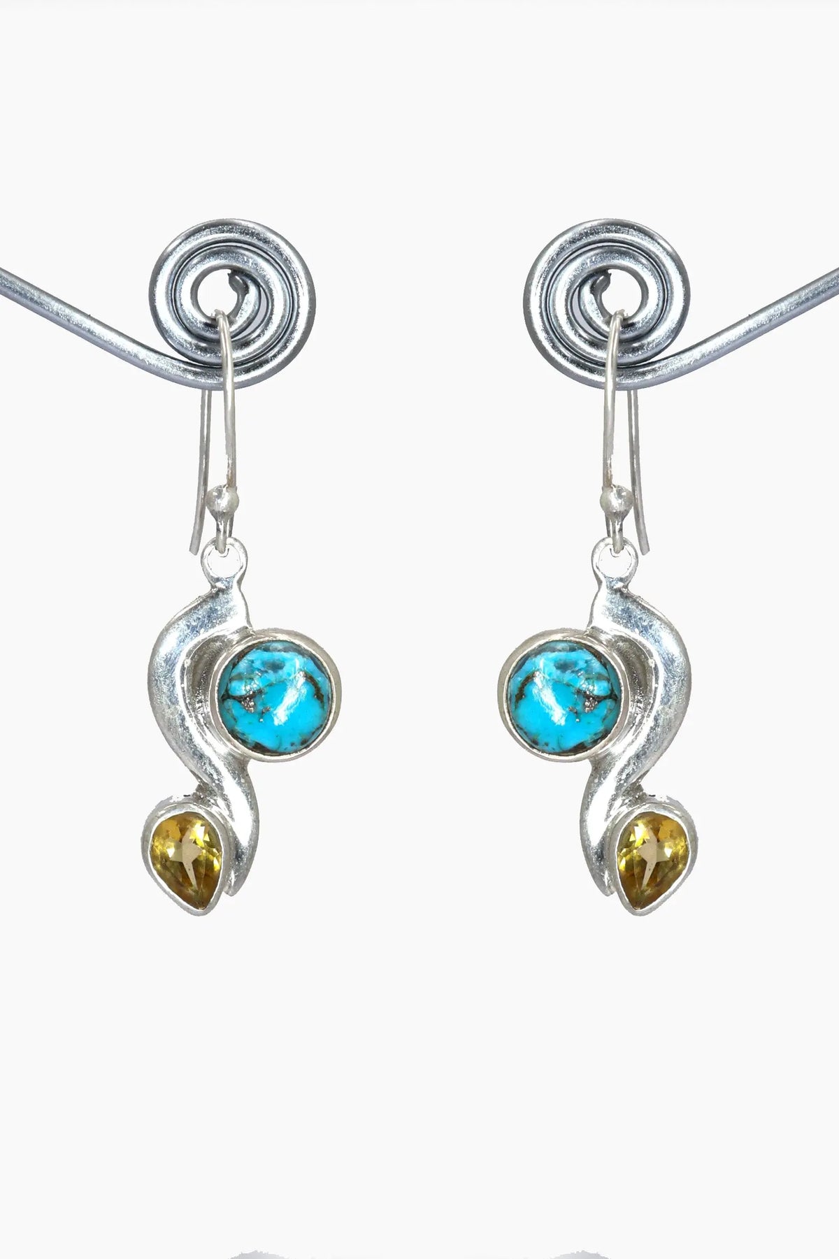 Artisan Earrings copper turquoise with citrine Gemstone Dangle Earring Pendant for Women VJewels