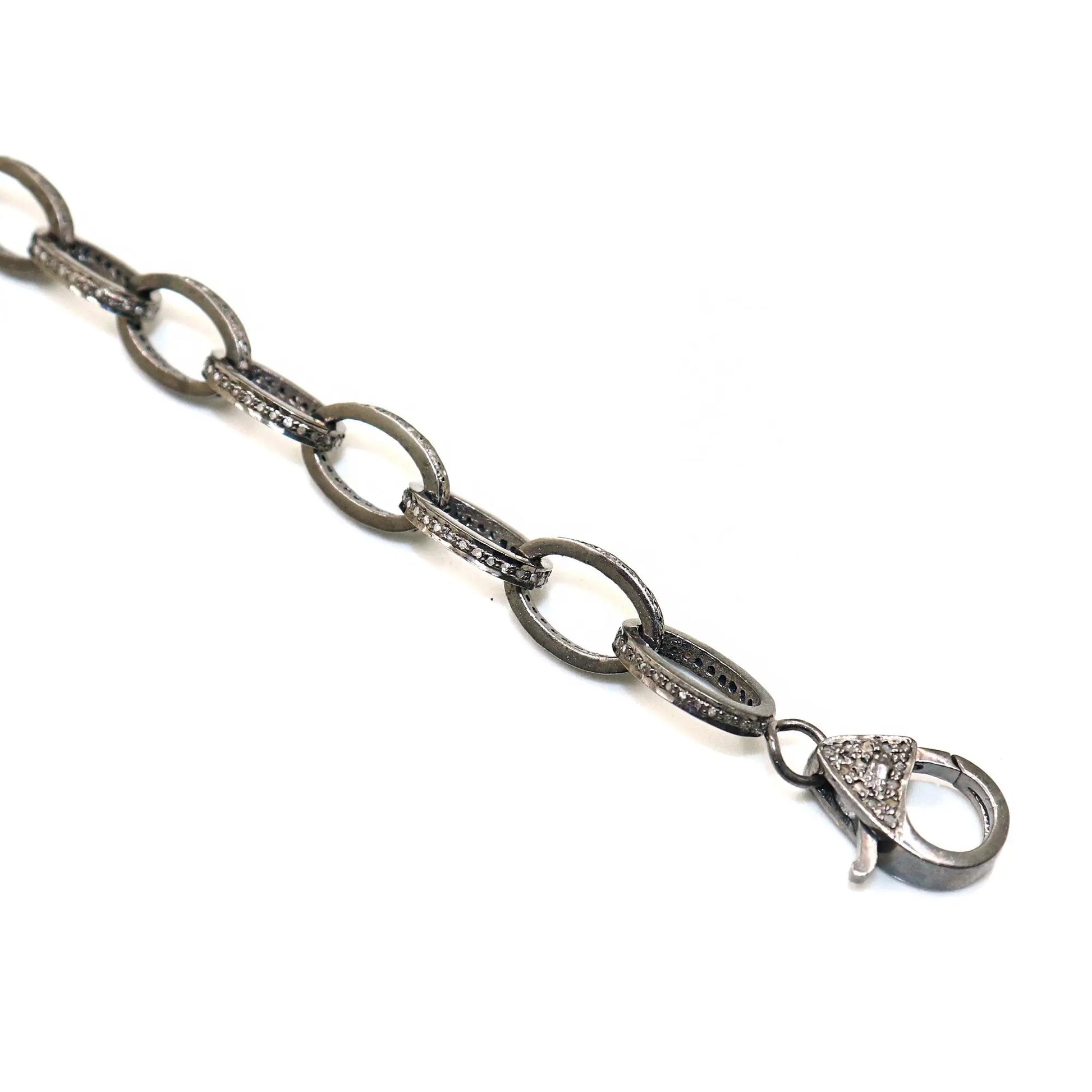 Black Oxide Diamond Polki Connected Linked Chain Bracelet VJewels