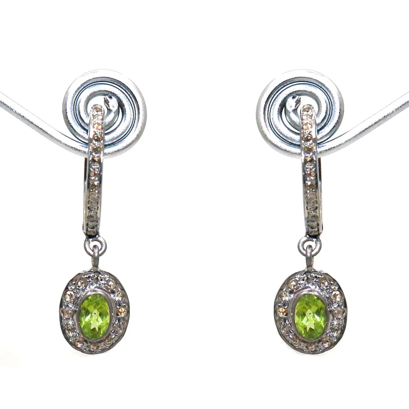 Black Plated Peridot Gemstone with Diamonds Hoop Bali Earring Jewelry VJewels