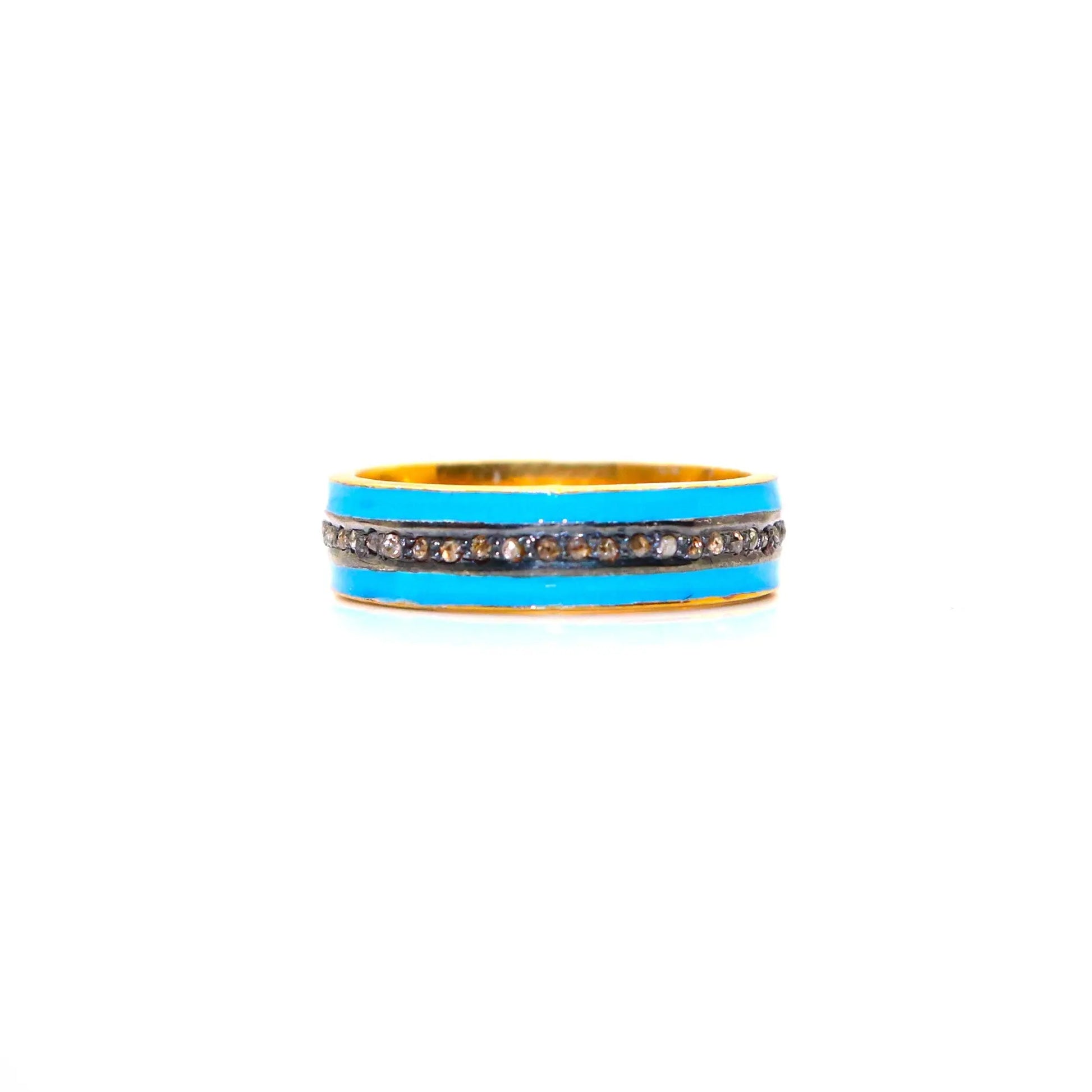 Blue Enamel With Diamond Two Tone Plated Ring Band Jewelry VJewels