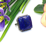 Blue Sapphire Gemstone With Diamond Black Oxide Plated Ring Jewelry VJewels