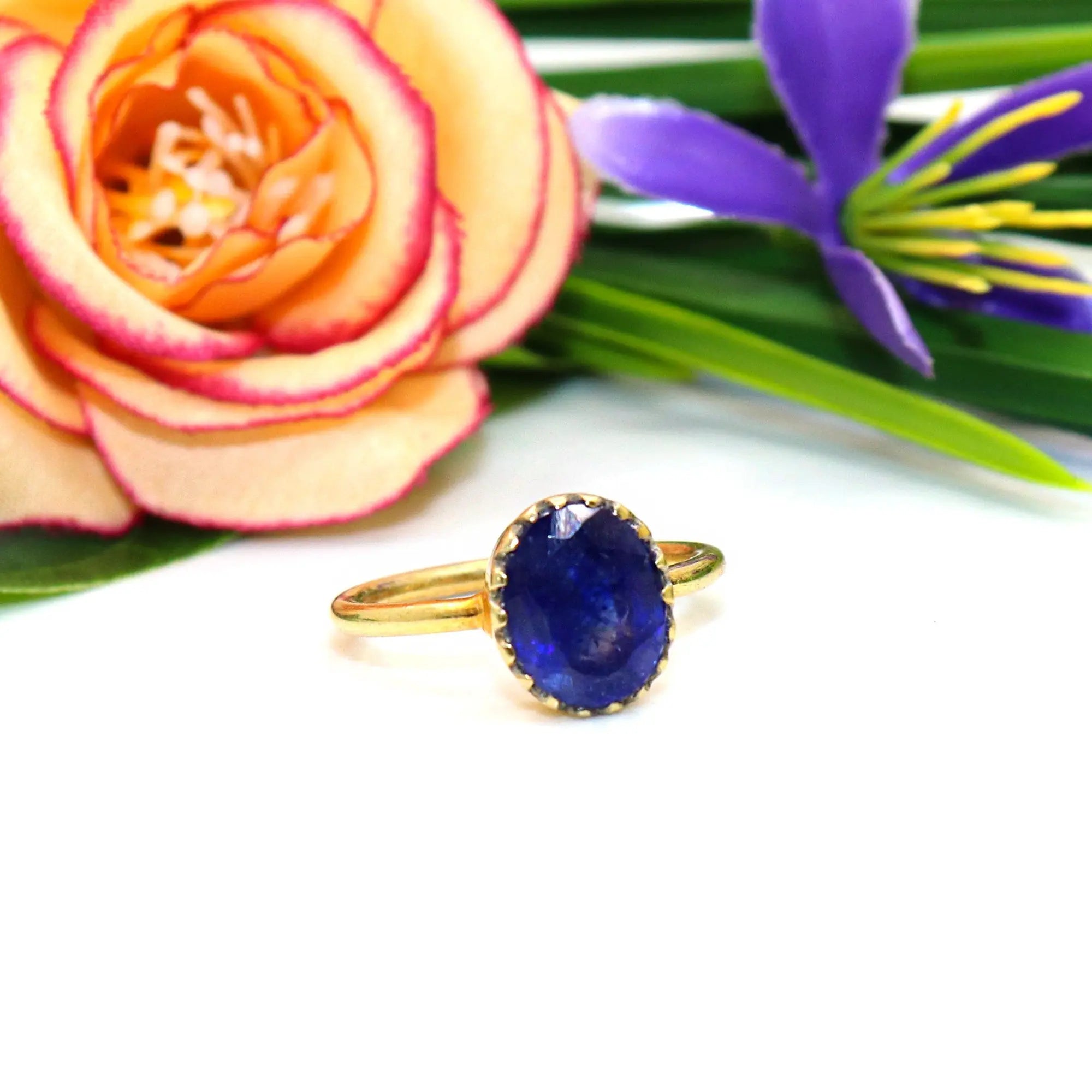 Blue Sapphire Semi Precious Gemstone Gold Plated Ring Jewelry VJewels