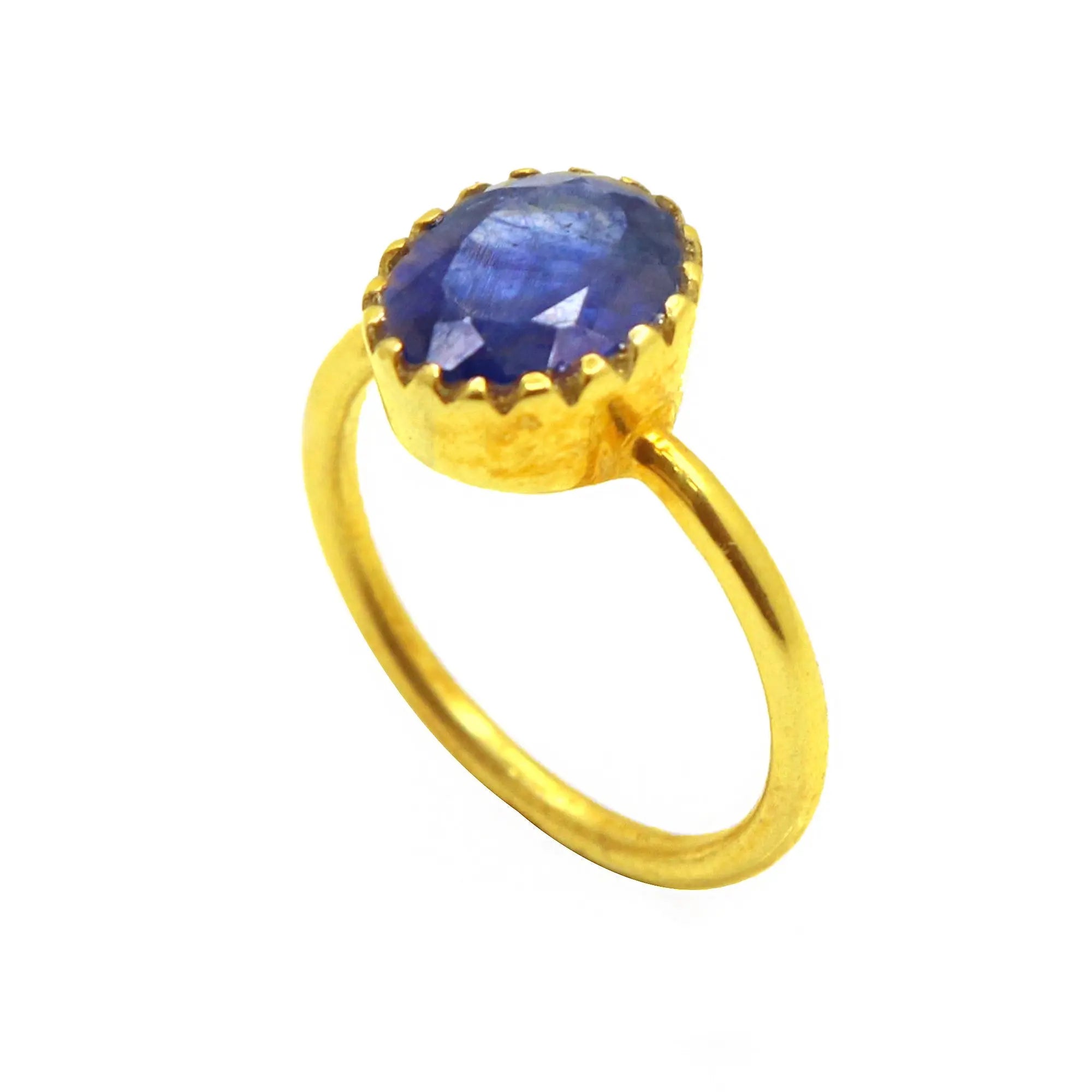 Blue Sapphire Semi Precious Gemstone Gold Plated Ring Jewelry VJewels