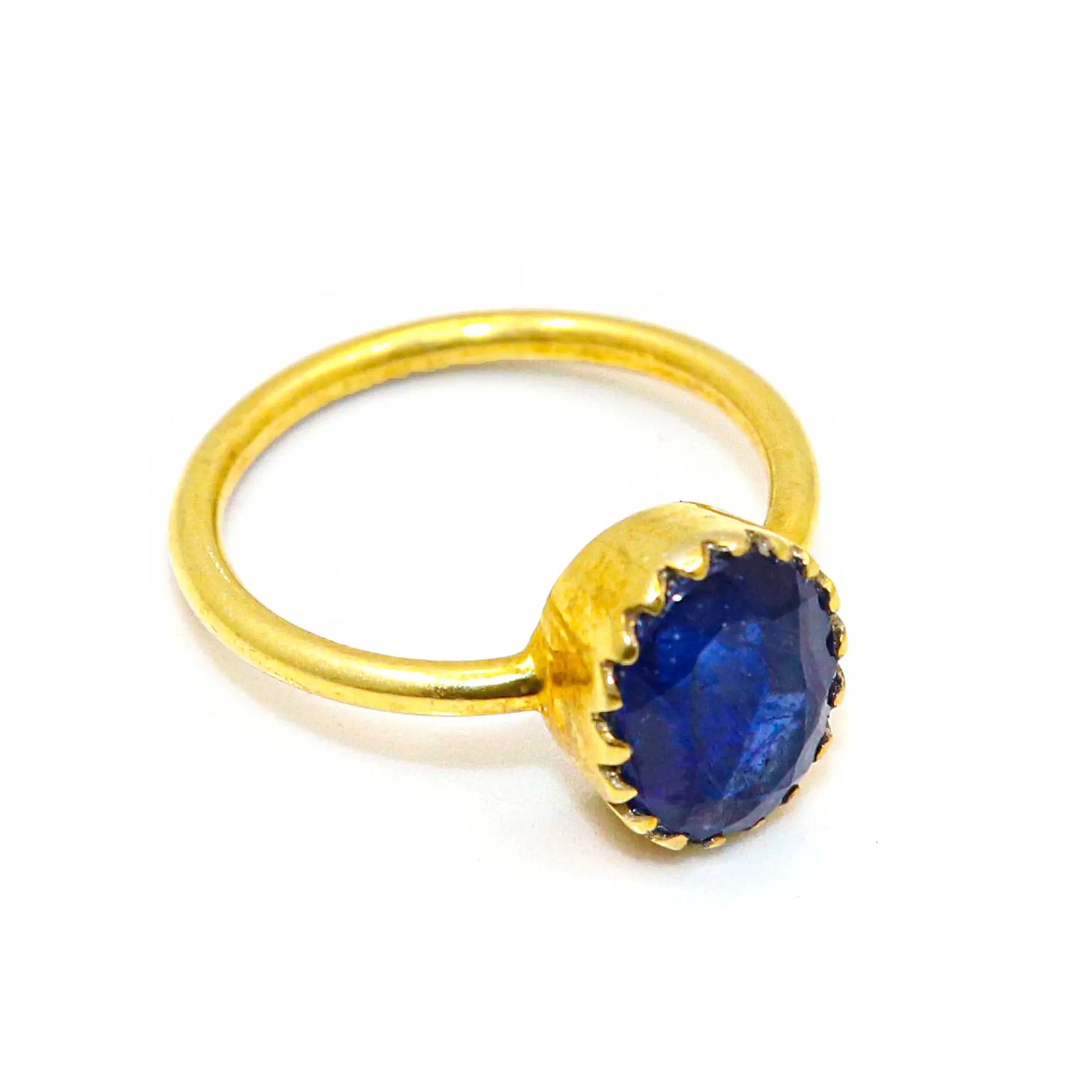 Blue Sapphire Semi Precious Gemstone Gold Plated Ring Jewelry VJewels