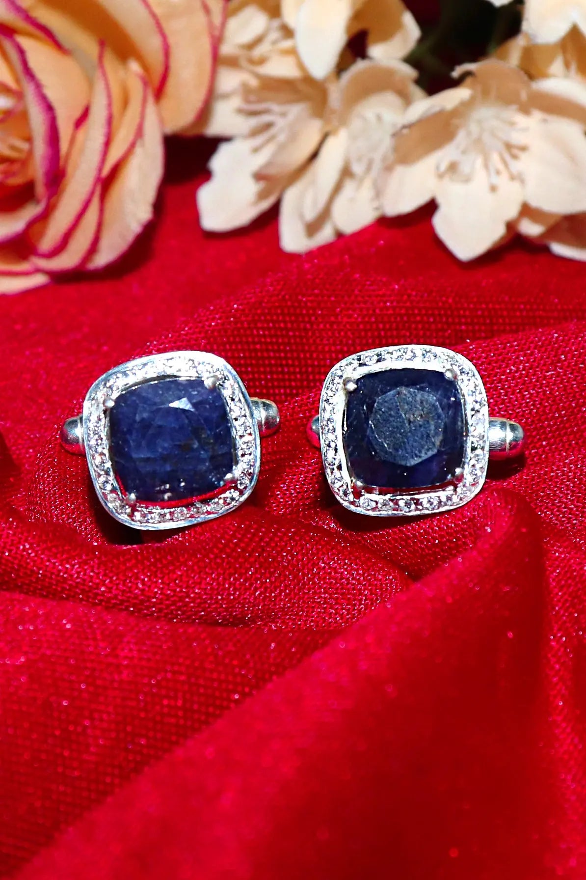 Blue Sapphire with CZ Stanning Fashion cufflinks Jewelry VJewels