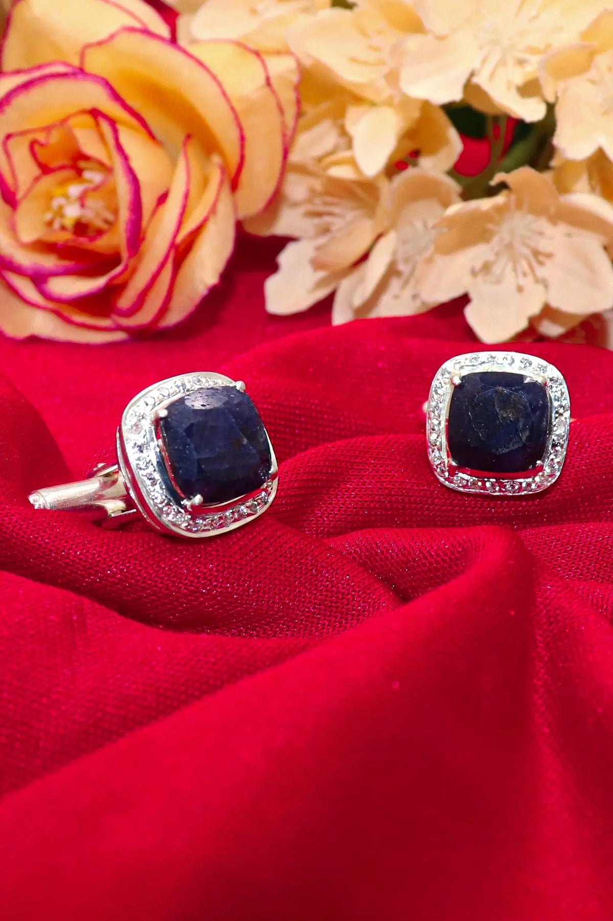Blue Sapphire with CZ Stanning Fashion cufflinks Jewelry VJewels