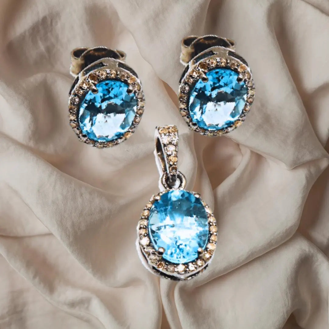 Blue Topaz Gemstone With Diamond Black Plated Victorian Collection Jewelry VJewels