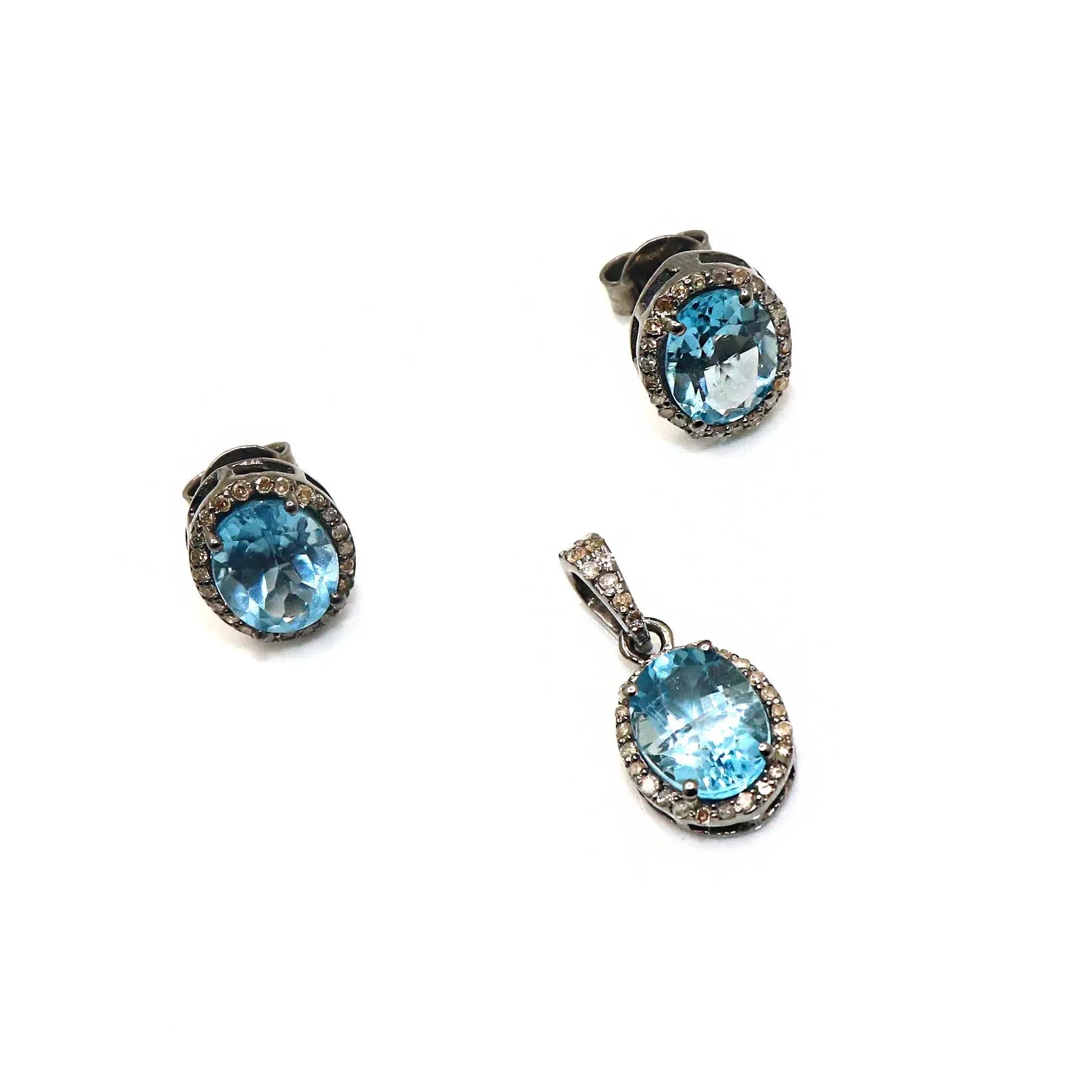 Blue Topaz Gemstone With Diamond Black Plated Victorian Collection Jewelry VJewels