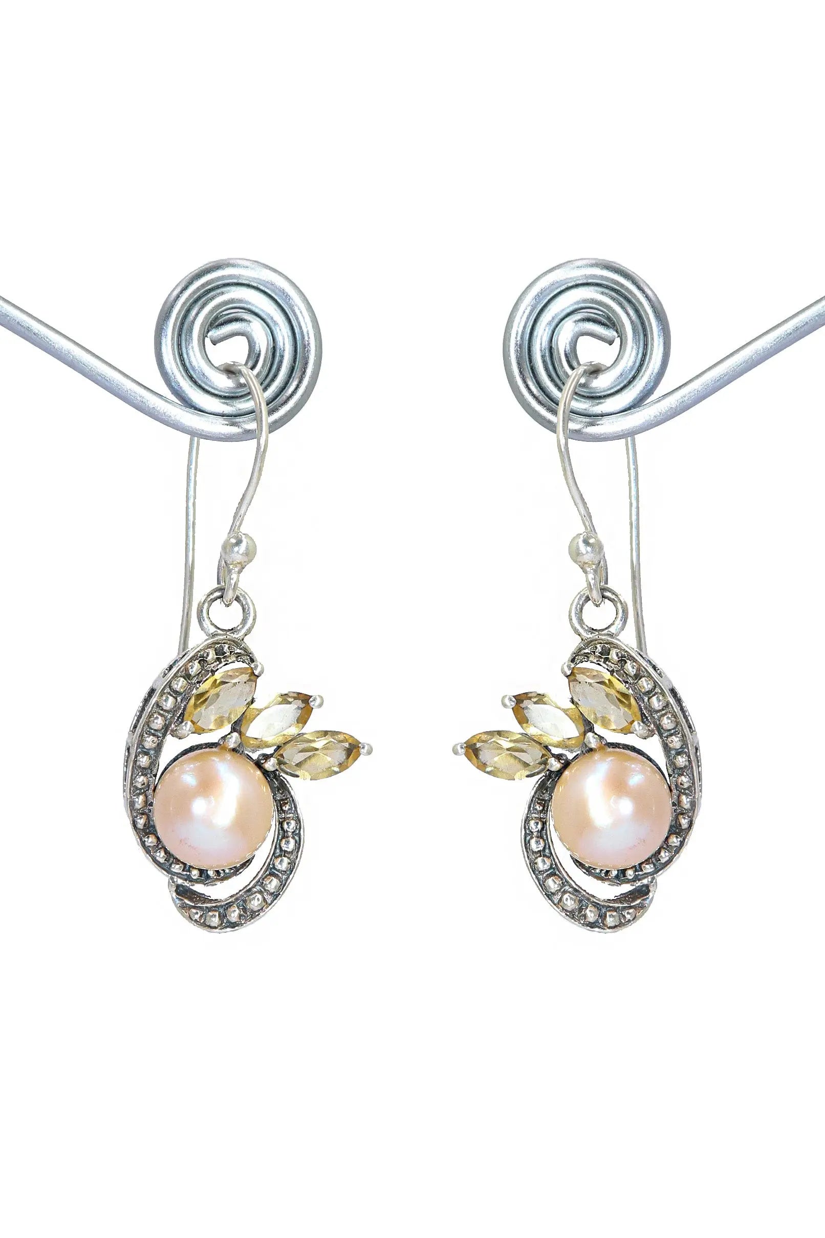 Charming and Light Designer Earrings with Pearl And Citrine Gemstones Jewelry VJewels