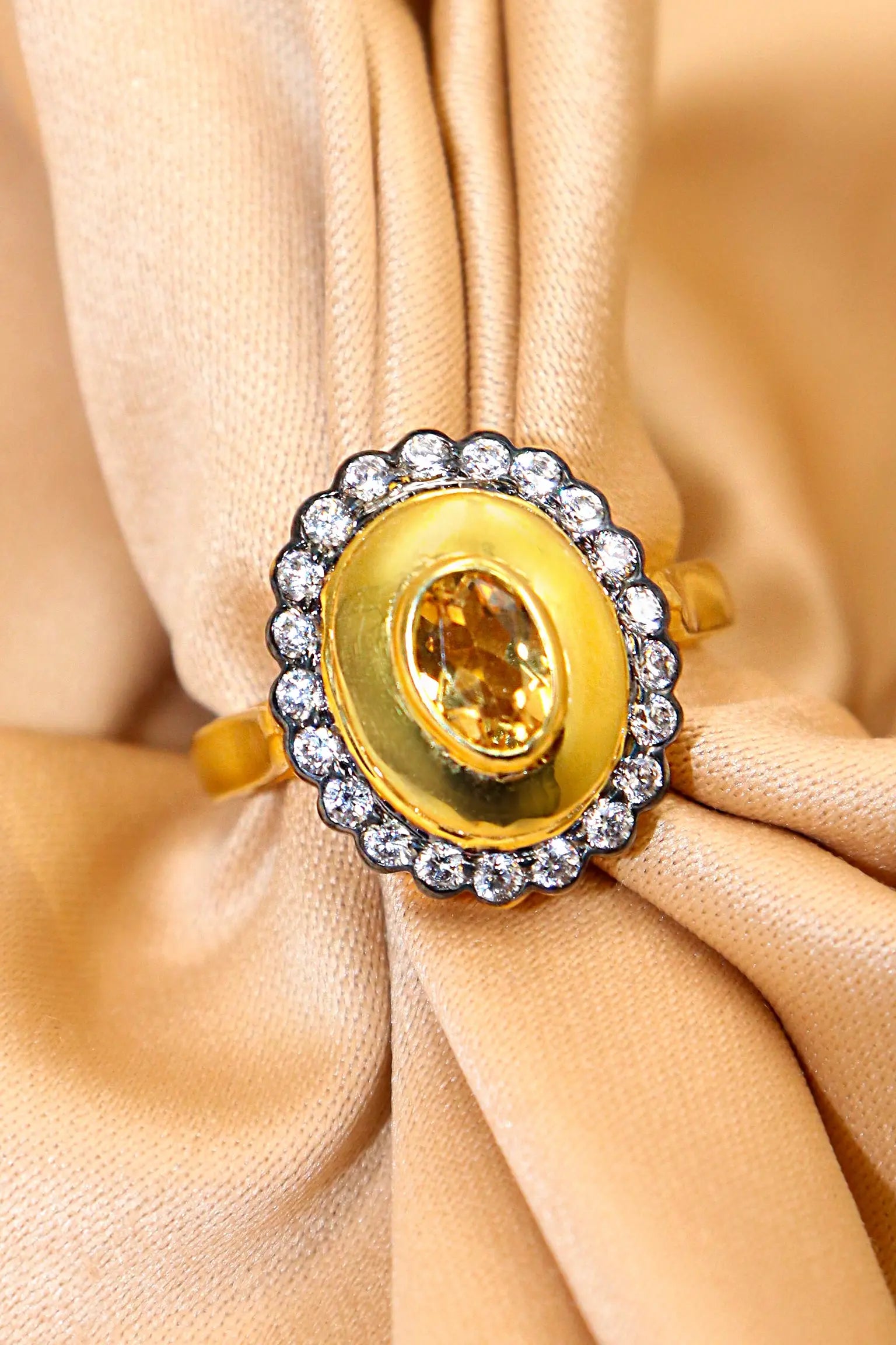 Citrine Gemstone with CZ Two Tone Plating Ring VJewels