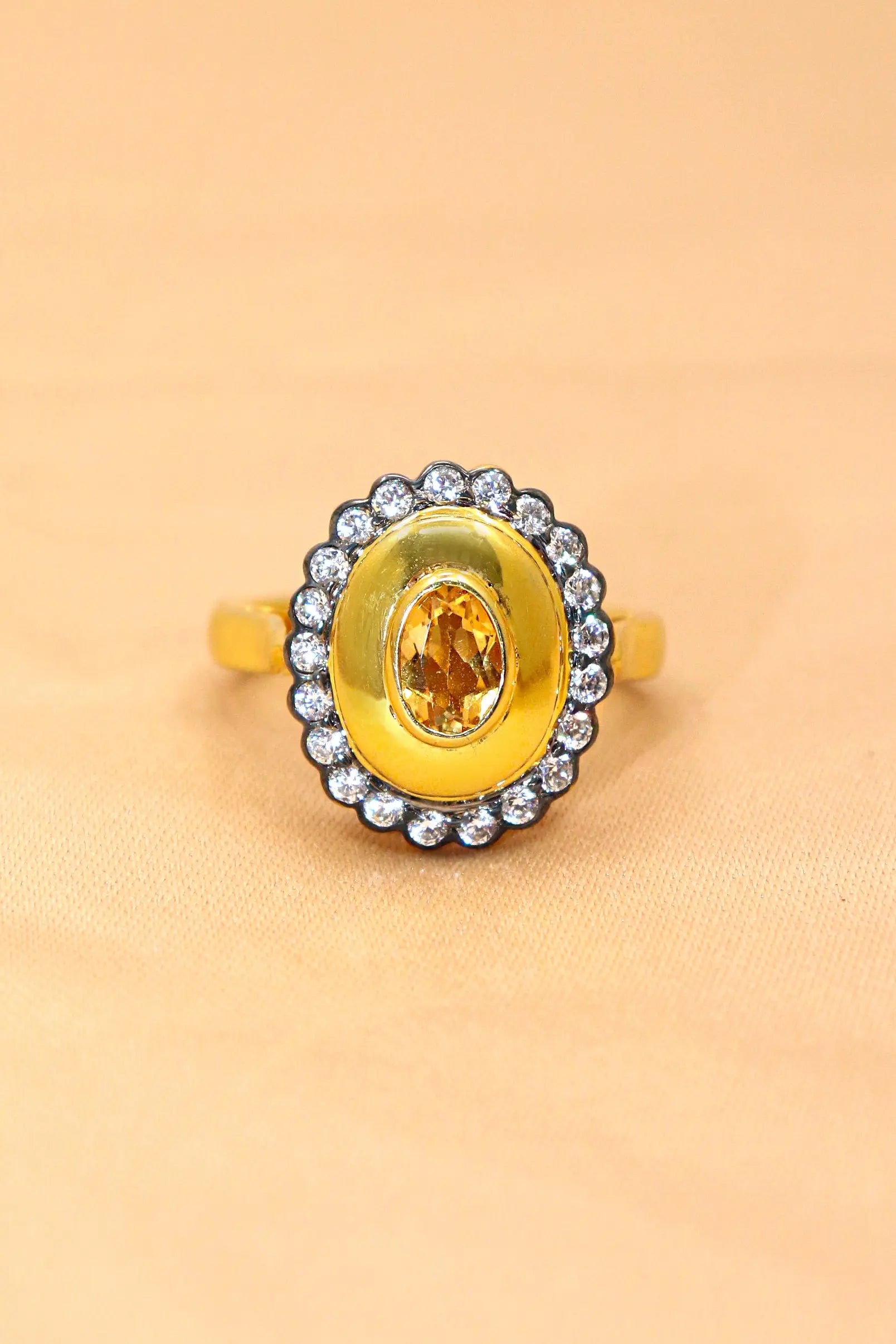 Citrine Gemstone with CZ Two Tone Plating Ring VJewels