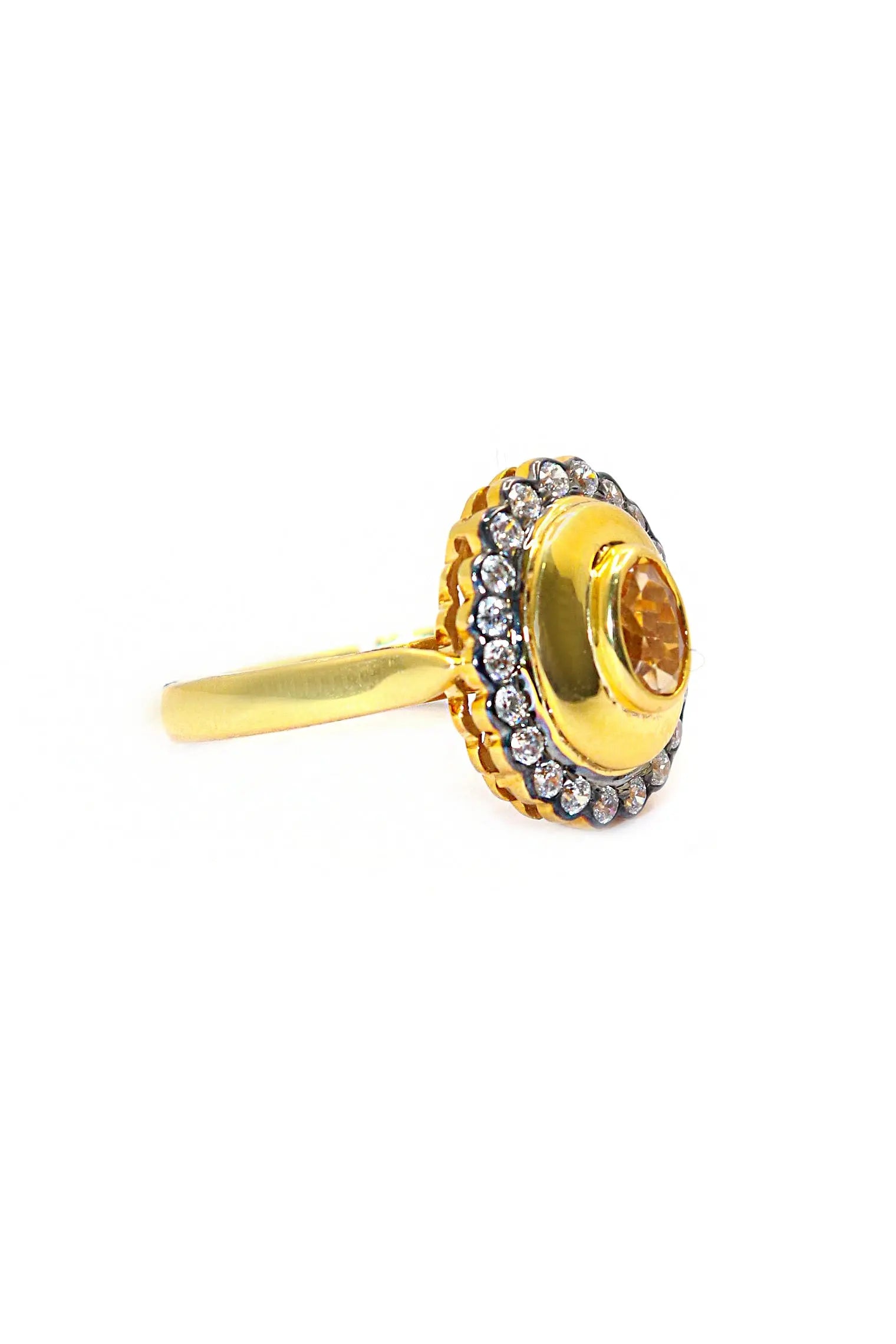 Citrine Gemstone with CZ Two Tone Plating Ring VJewels