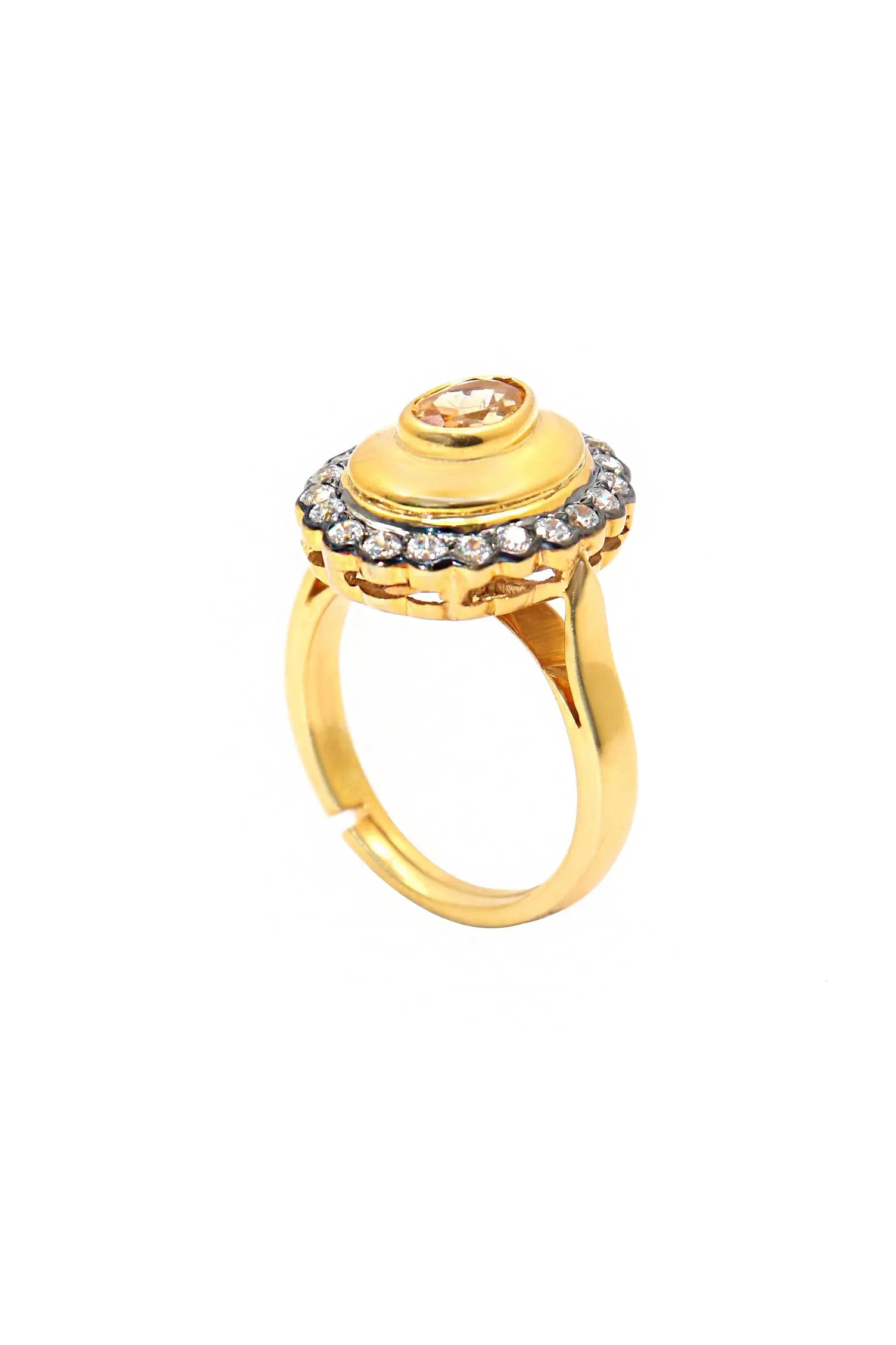 Citrine Gemstone with CZ Two Tone Plating Ring VJewels