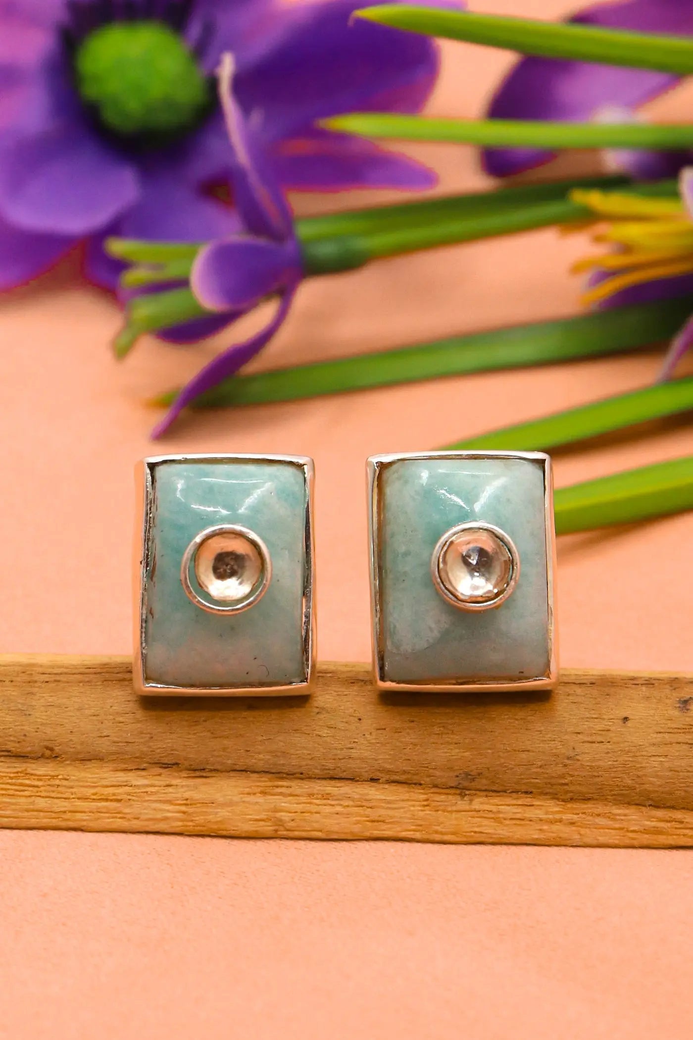 Classic Cufflinks Moissanite with Larimar Gemstones for men's Jewelry VJewels