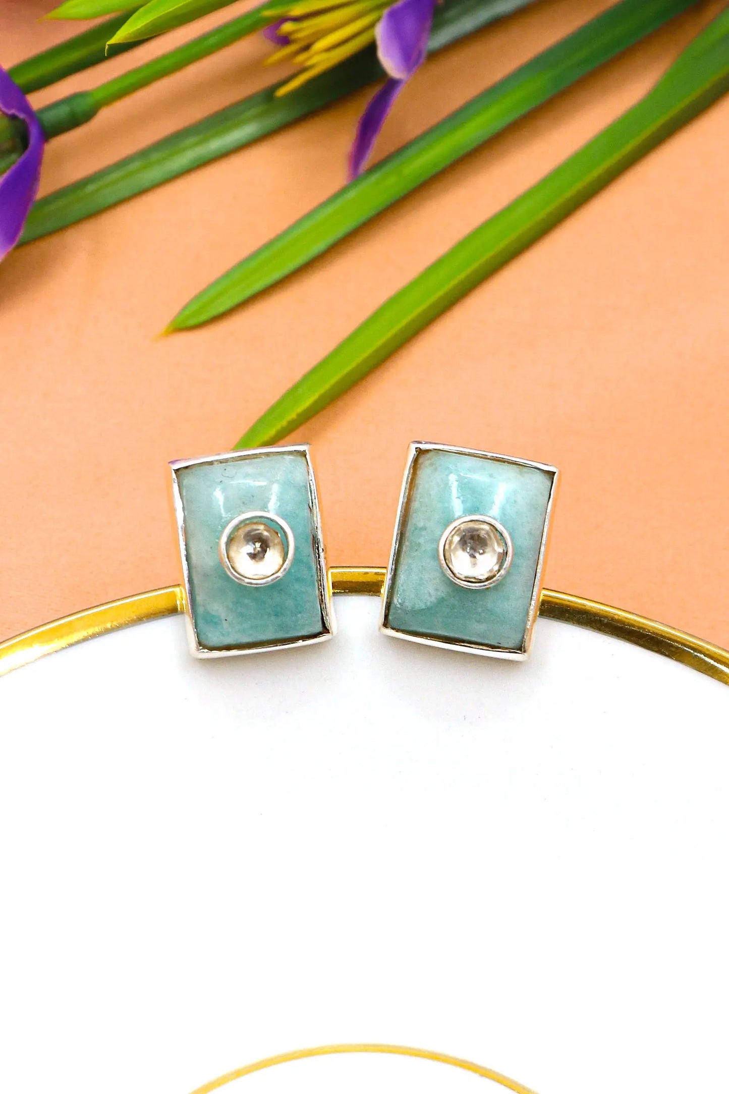 Classic Cufflinks Moissanite with Larimar Gemstones for men's Jewelry VJewels