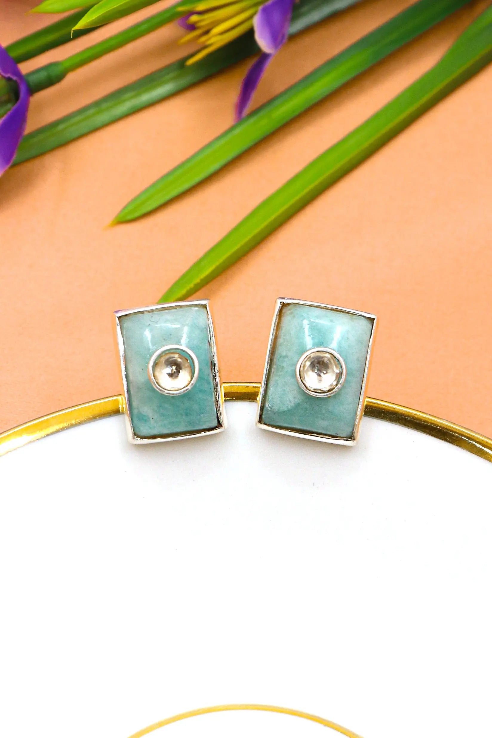 Classic Cufflinks Moissanite with Larimar Gemstones for men's Jewelry VJewels