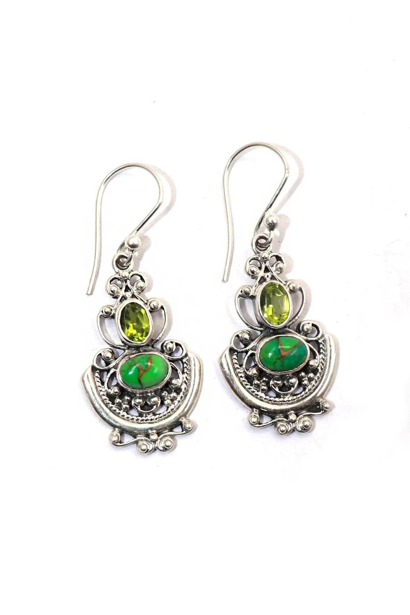 Classic Modern Turquoise and Peridot Gemstone Earrings Jewelry VJewels