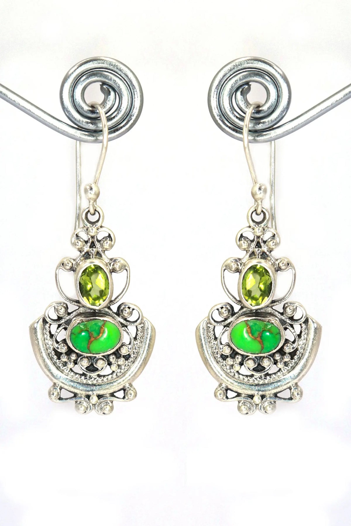 Classic Modern Turquoise and Peridot Gemstone Earrings Jewelry VJewels