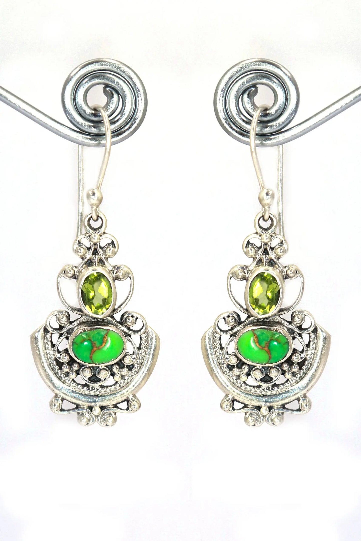 Classic Modern Turquoise and Peridot Gemstone Earrings Jewelry VJewels