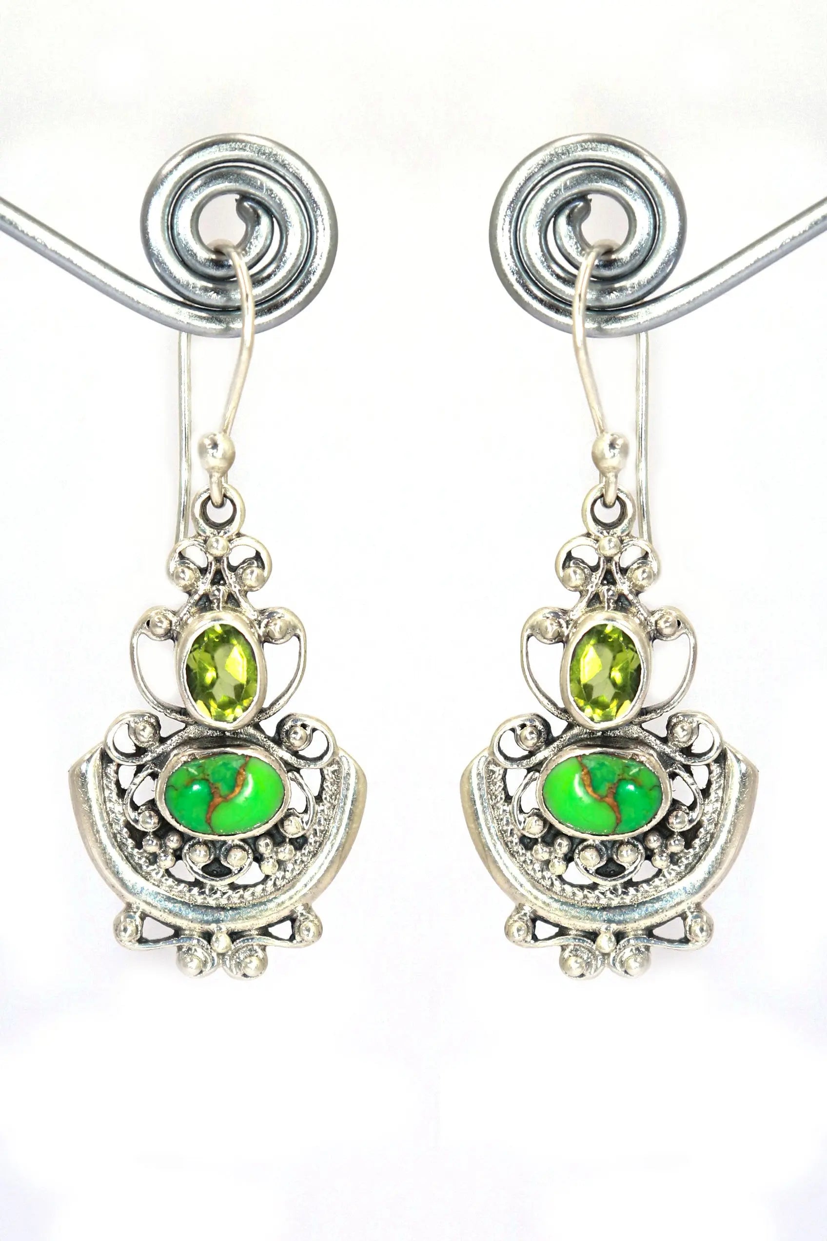 Classic Modern Turquoise and Peridot Gemstone Earrings Jewelry VJewels