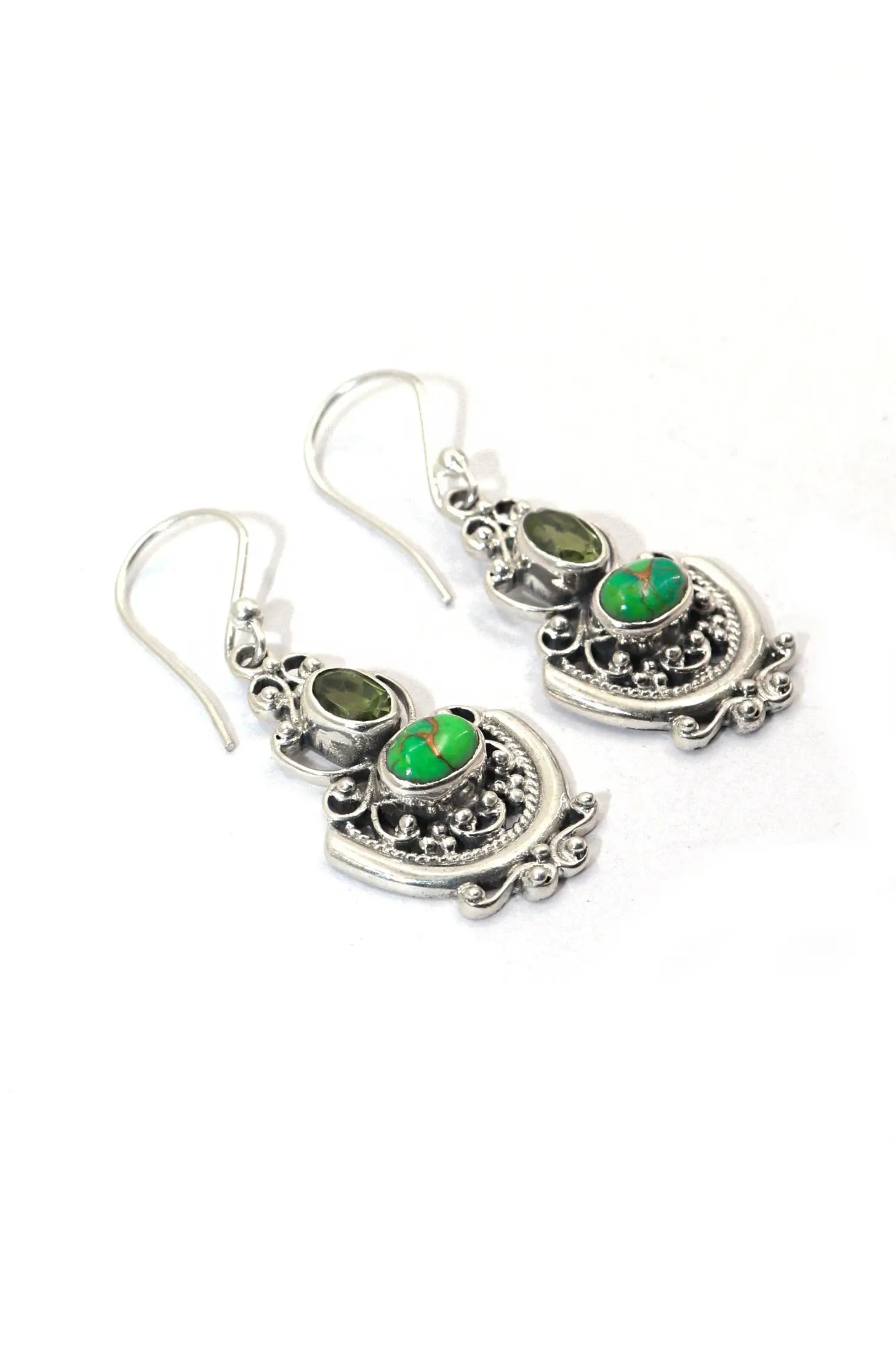 Classic Modern Turquoise and Peridot Gemstone Earrings Jewelry VJewels