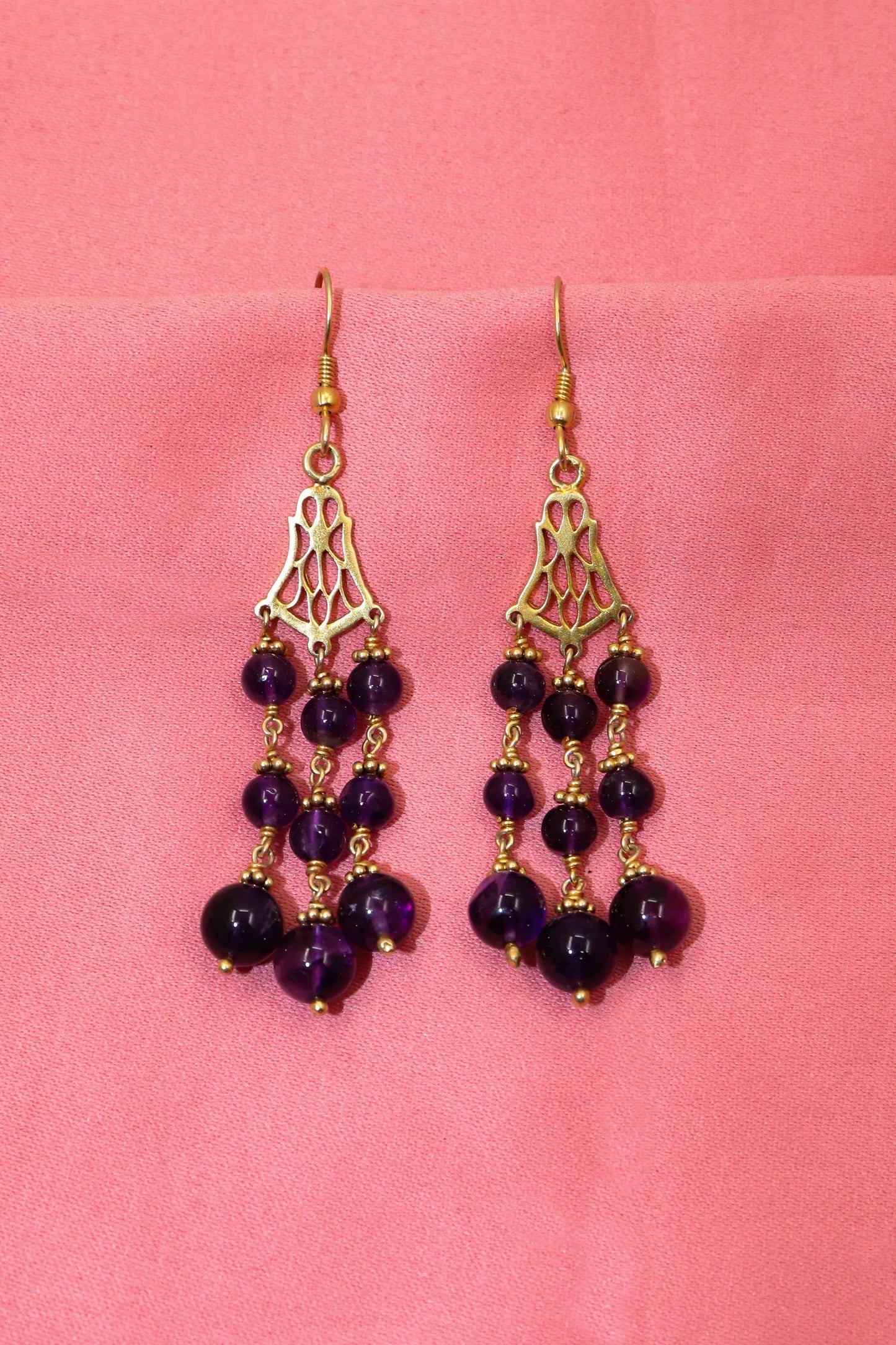 Contemporary Style Gold-Plated Stunning Amethyst Gemstone Dangle Earring Jewelry VJewels