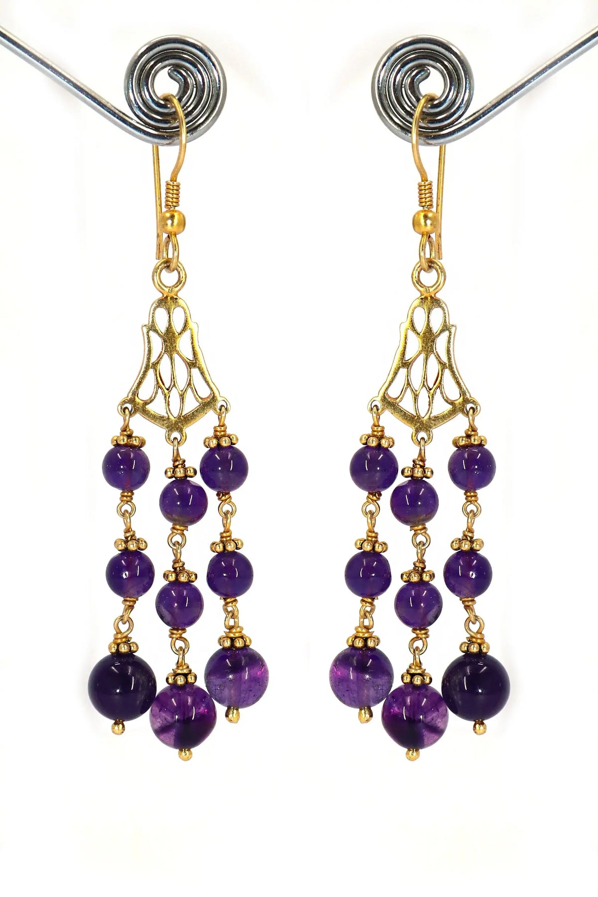 Contemporary Style Gold-Plated Stunning Amethyst Gemstone Dangle Earring Jewelry VJewels