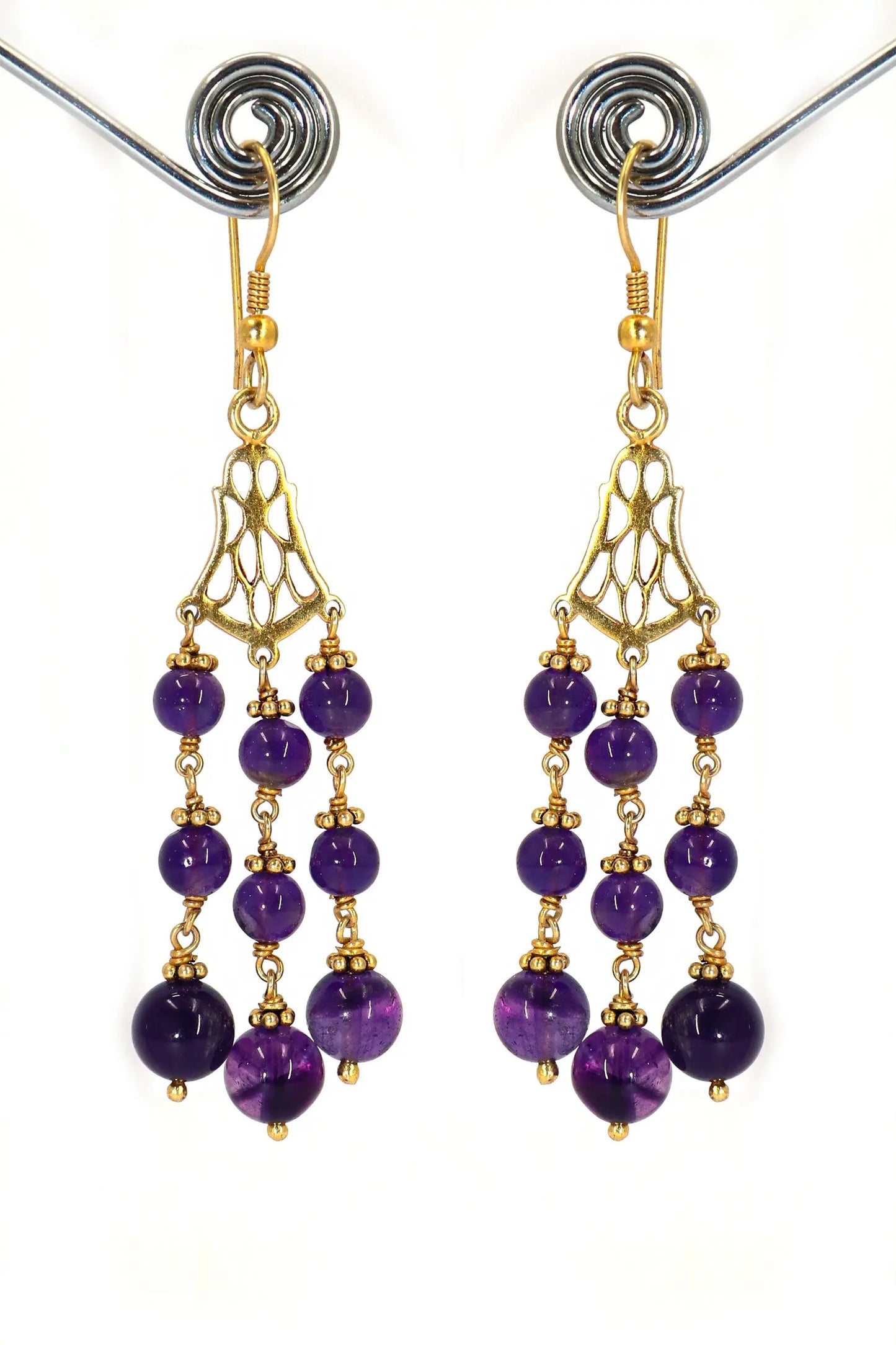 Contemporary Style Gold-Plated Stunning Amethyst Gemstone Dangle Earring Jewelry VJewels