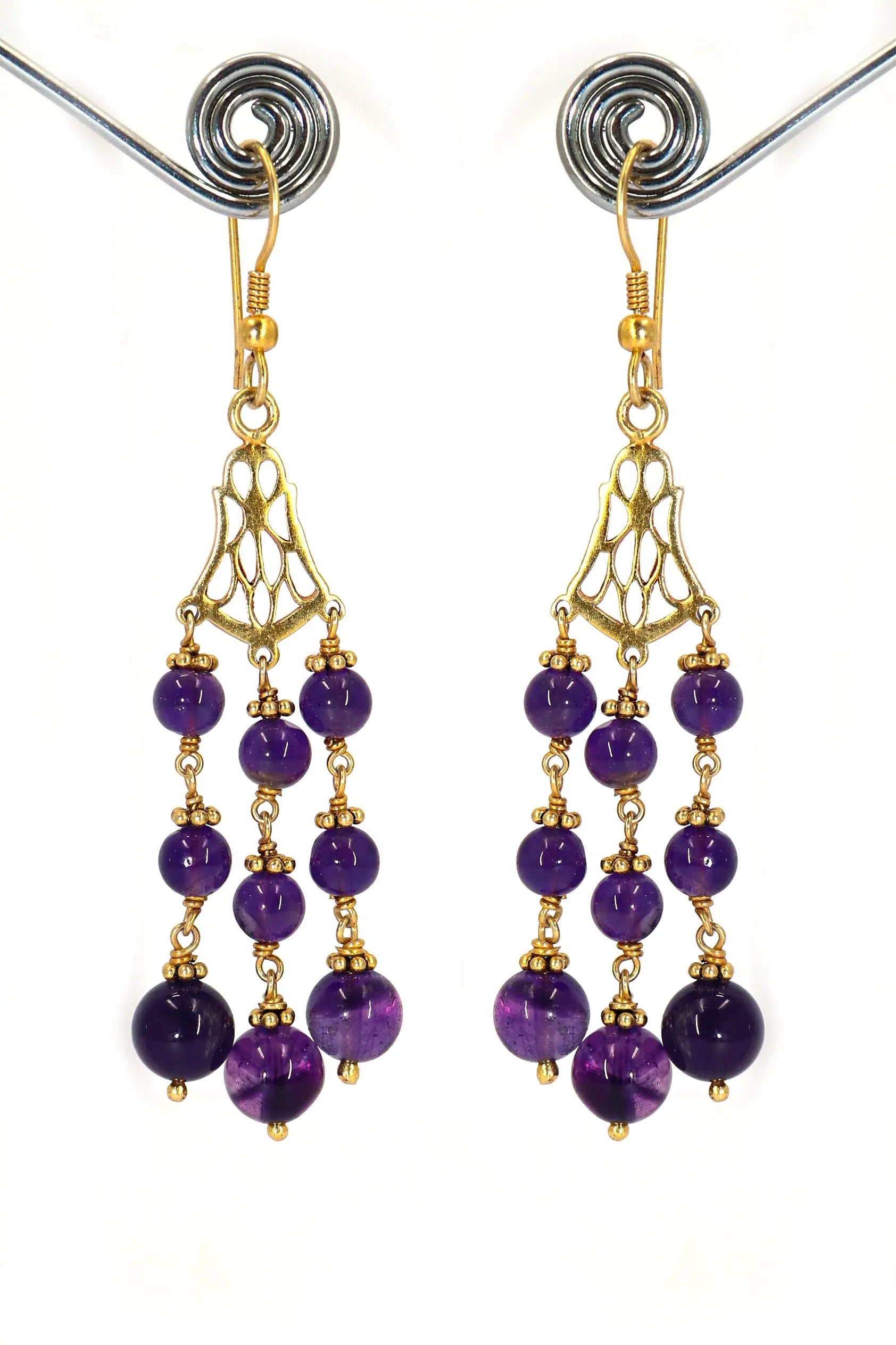 Contemporary Style Gold-Plated Stunning Amethyst Gemstone Dangle Earring Jewelry VJewels