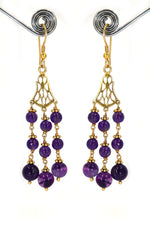 Contemporary Style Gold-Plated Stunning Amethyst Gemstone Dangle Earring Jewelry VJewels