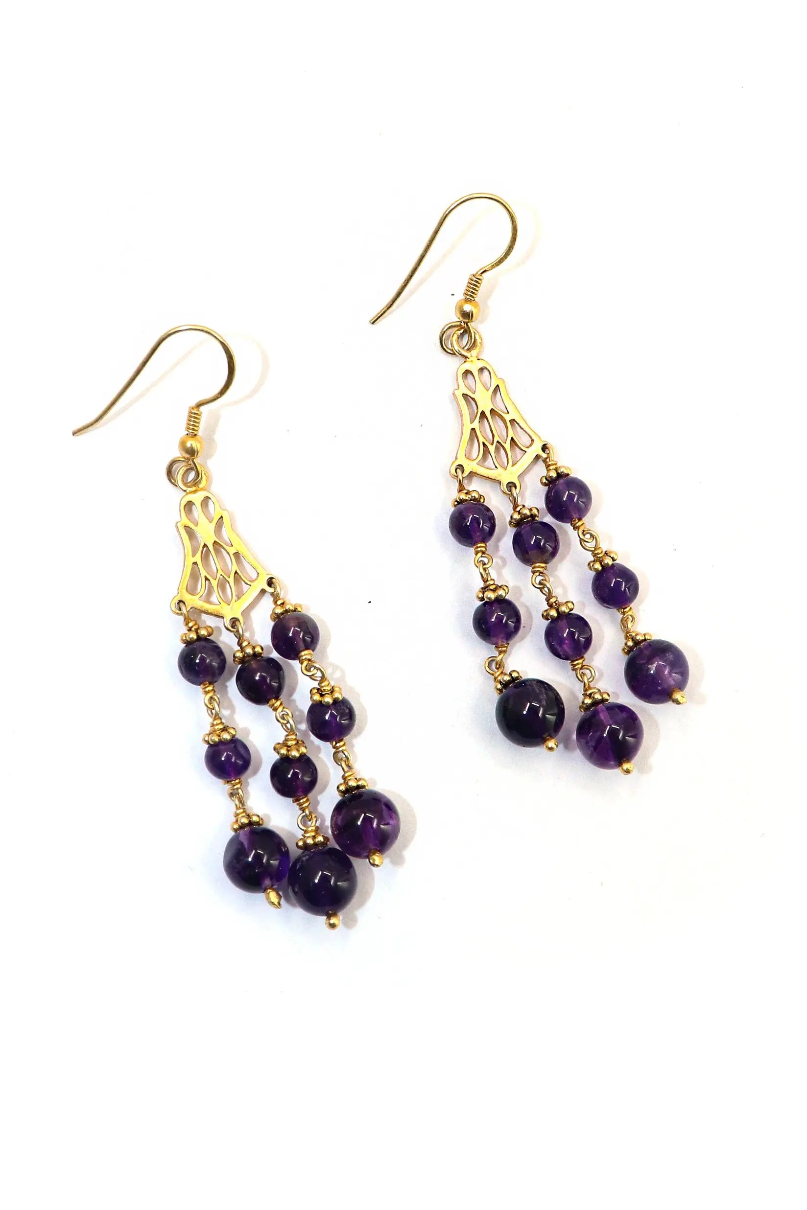 Contemporary Style Gold-Plated Stunning Amethyst Gemstone Dangle Earring Jewelry VJewels