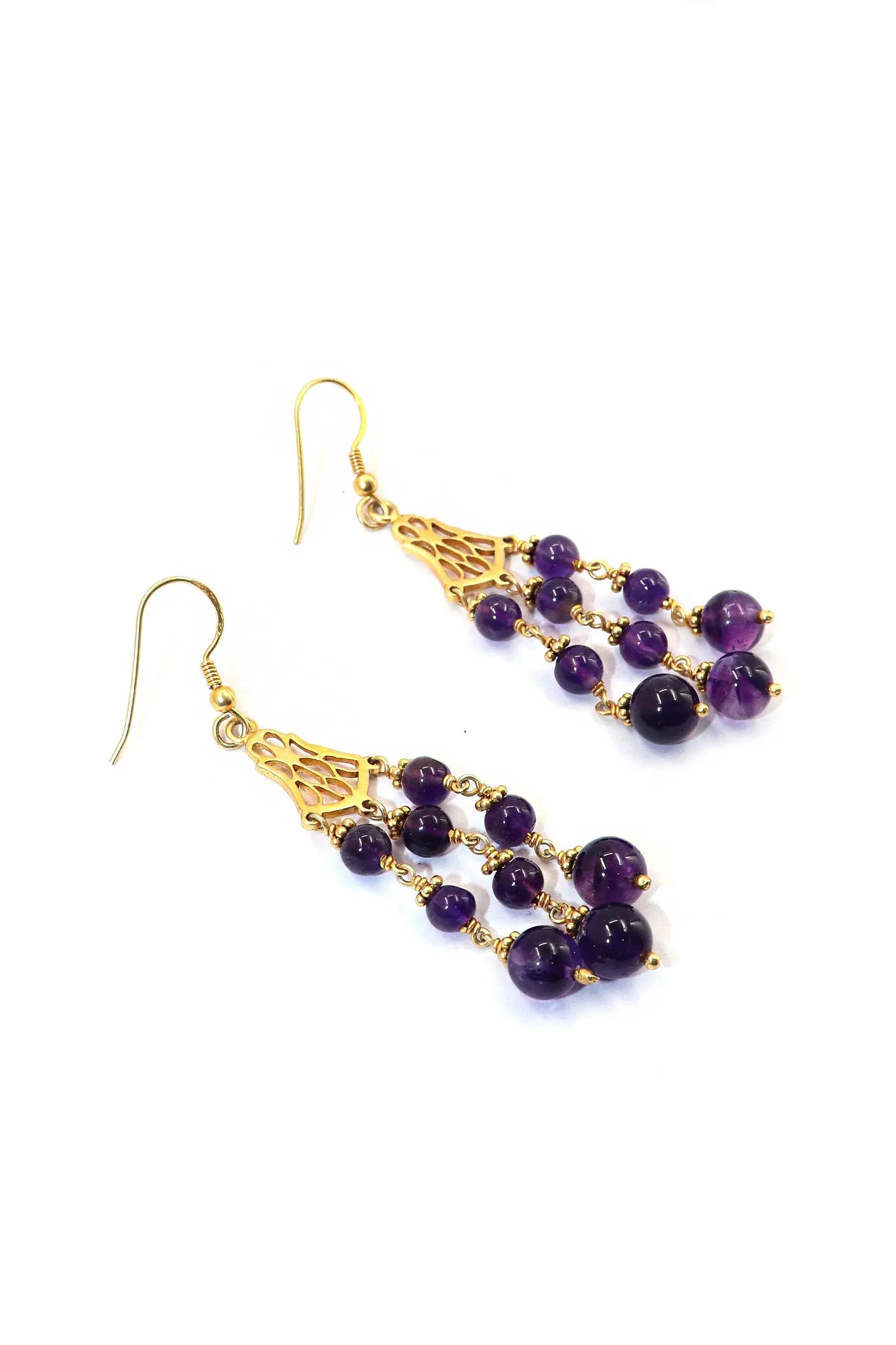 Contemporary Style Gold-Plated Stunning Amethyst Gemstone Dangle Earring Jewelry VJewels