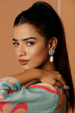 Cosmic Charm Moissanite, Turquoise, Pearl Stud Silver Earrings Jewelry VJewels