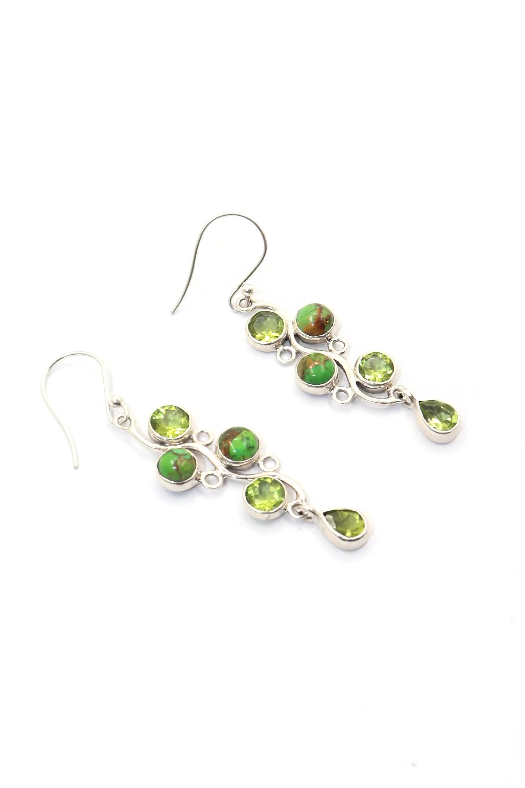 Dangling Style Turquoise and Peridot Gemstone Earrings Jewelry VJewels