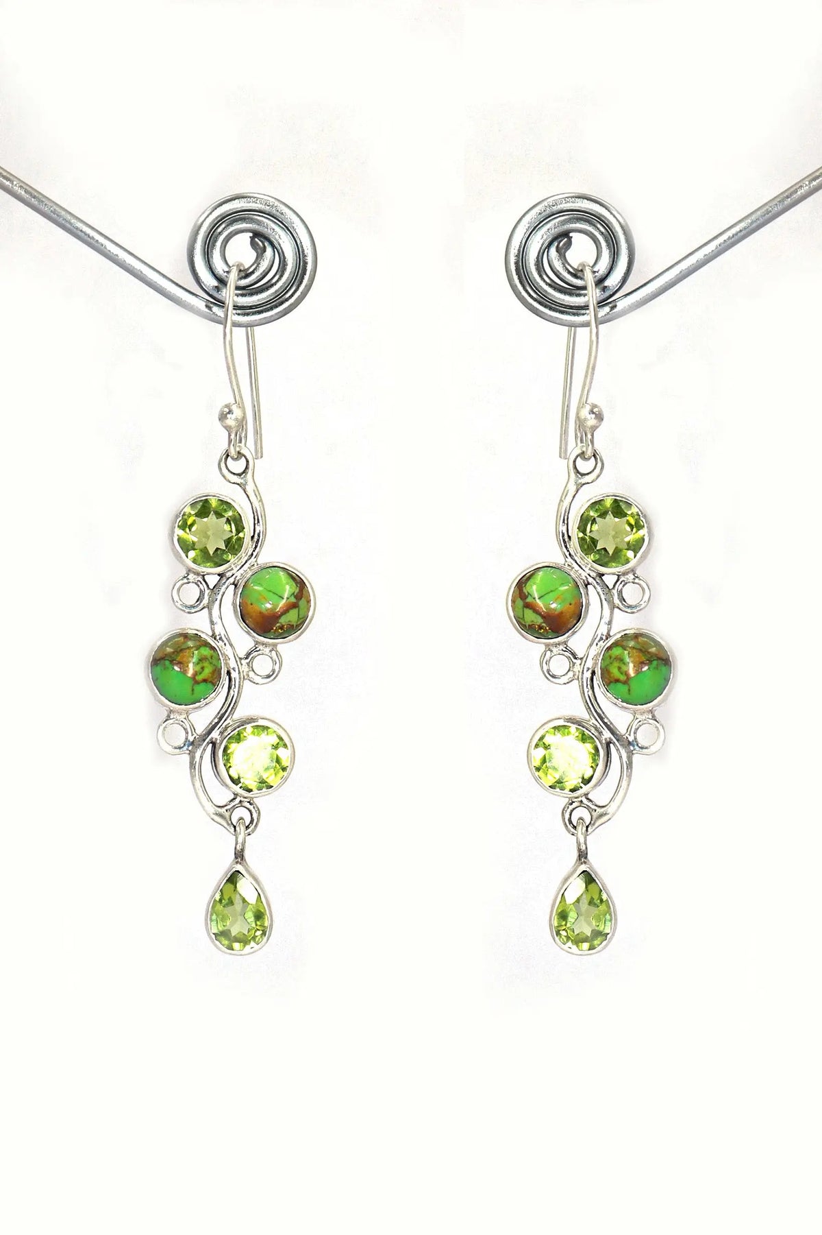 Dangling Style Turquoise and Peridot Gemstone Earrings Jewelry VJewels