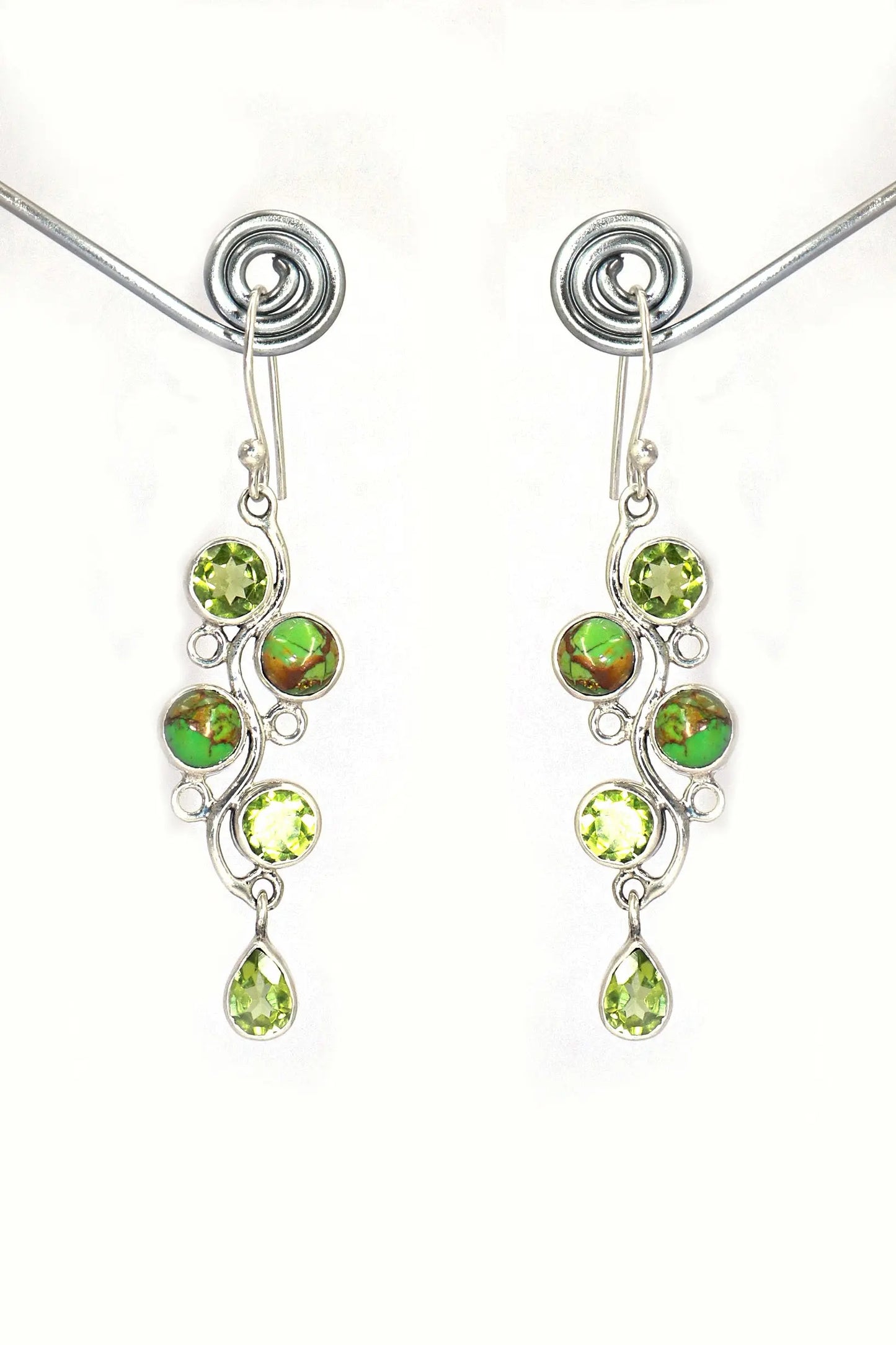 Dangling Style Turquoise and Peridot Gemstone Earrings Jewelry VJewels