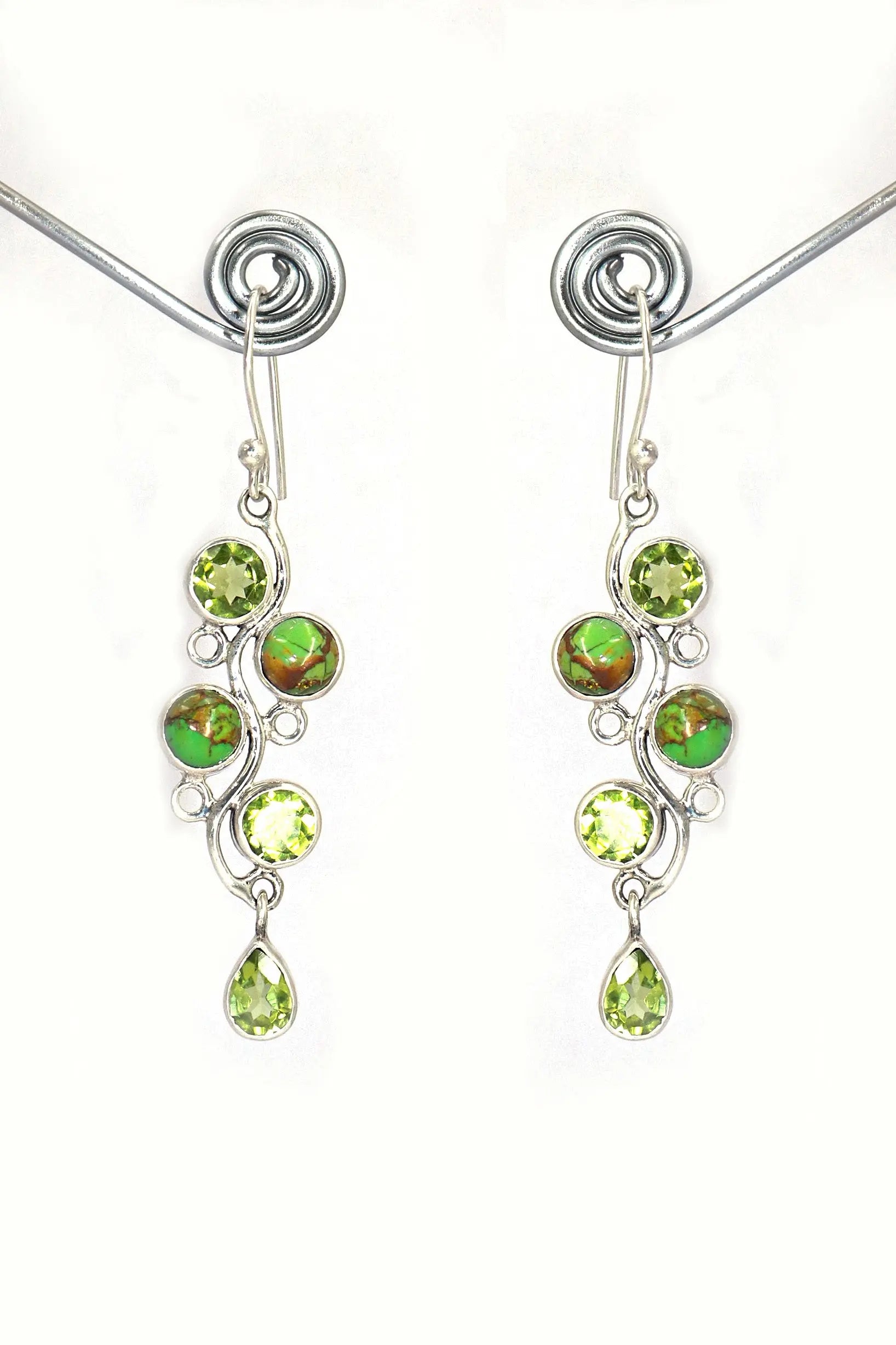 Dangling Style Turquoise and Peridot Gemstone Earrings Jewelry VJewels