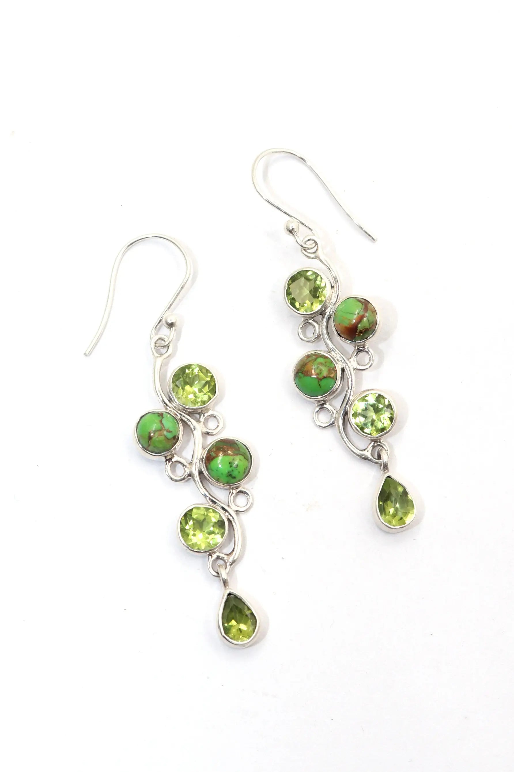 Dangling Style Turquoise and Peridot Gemstone Earrings Jewelry VJewels