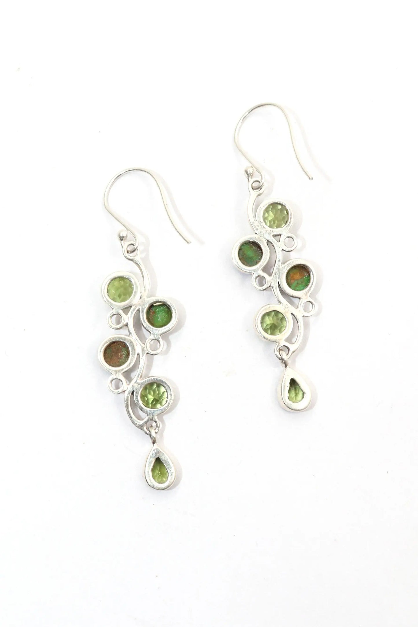 Dangling Style Turquoise and Peridot Gemstone Earrings Jewelry VJewels