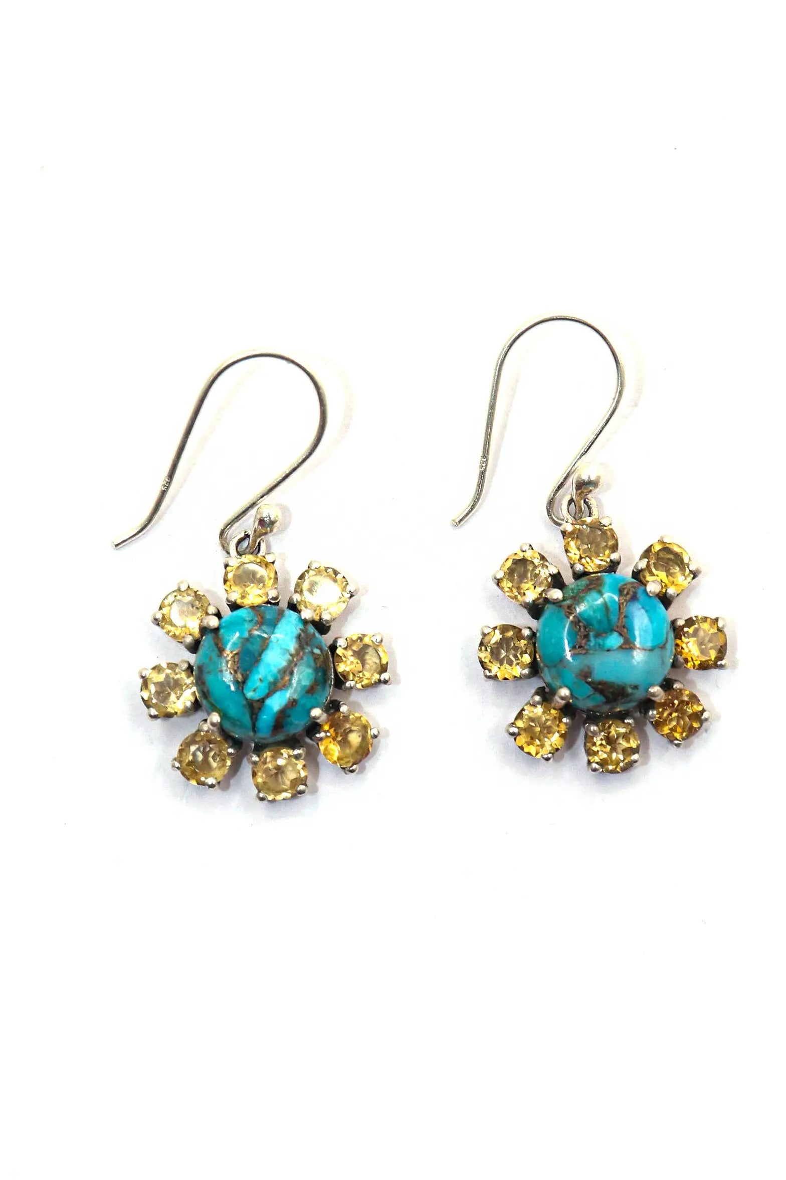 Delicate Design Lightweight Earrings with Turquoise Citrine Gemstones VJewels