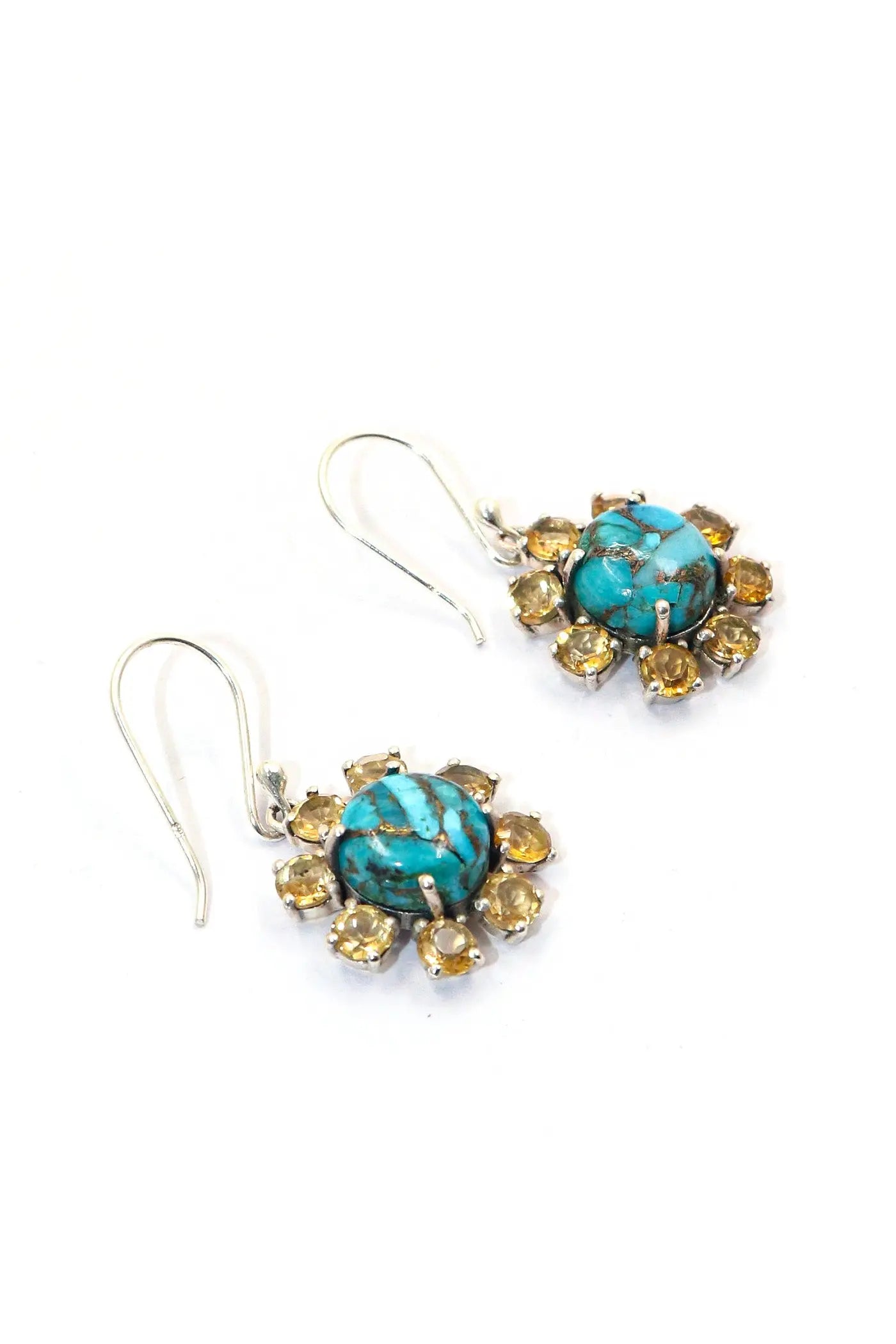 Delicate Design Lightweight Earrings with Turquoise Citrine Gemstones VJewels