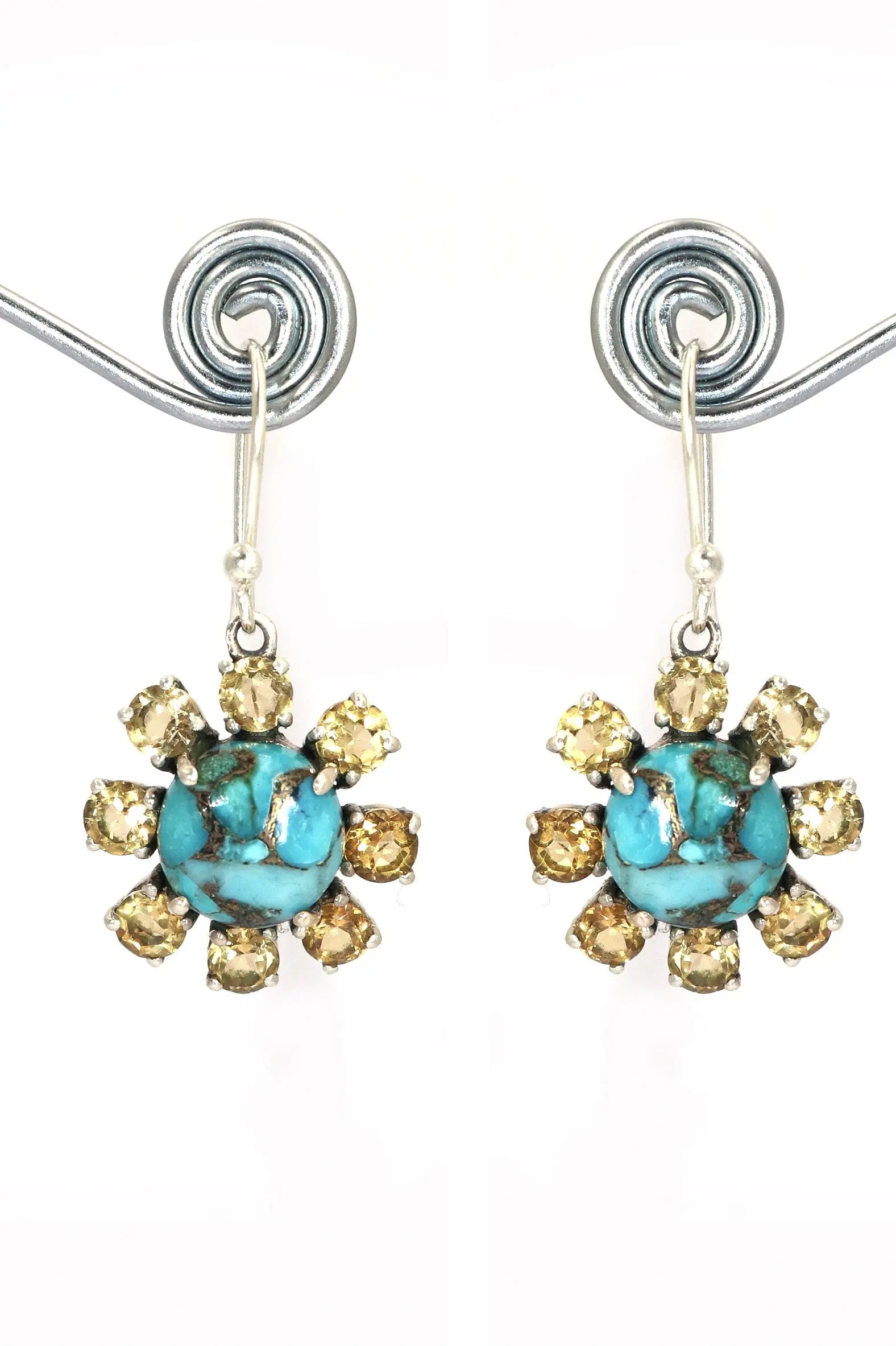 Delicate Design Lightweight Earrings with Turquoise Citrine Gemstones VJewels