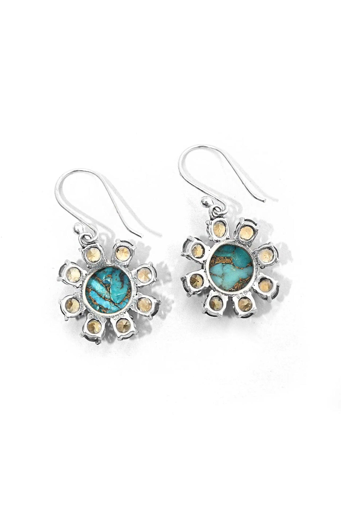 Delicate Design Lightweight Earrings with Turquoise Citrine Gemstones VJewels